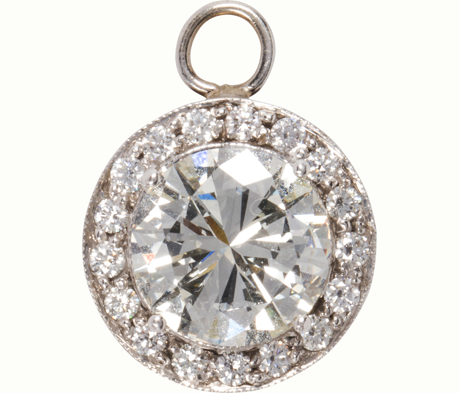 A diamond and 14k white gold pendant. Estimate: $8,000–$12,000