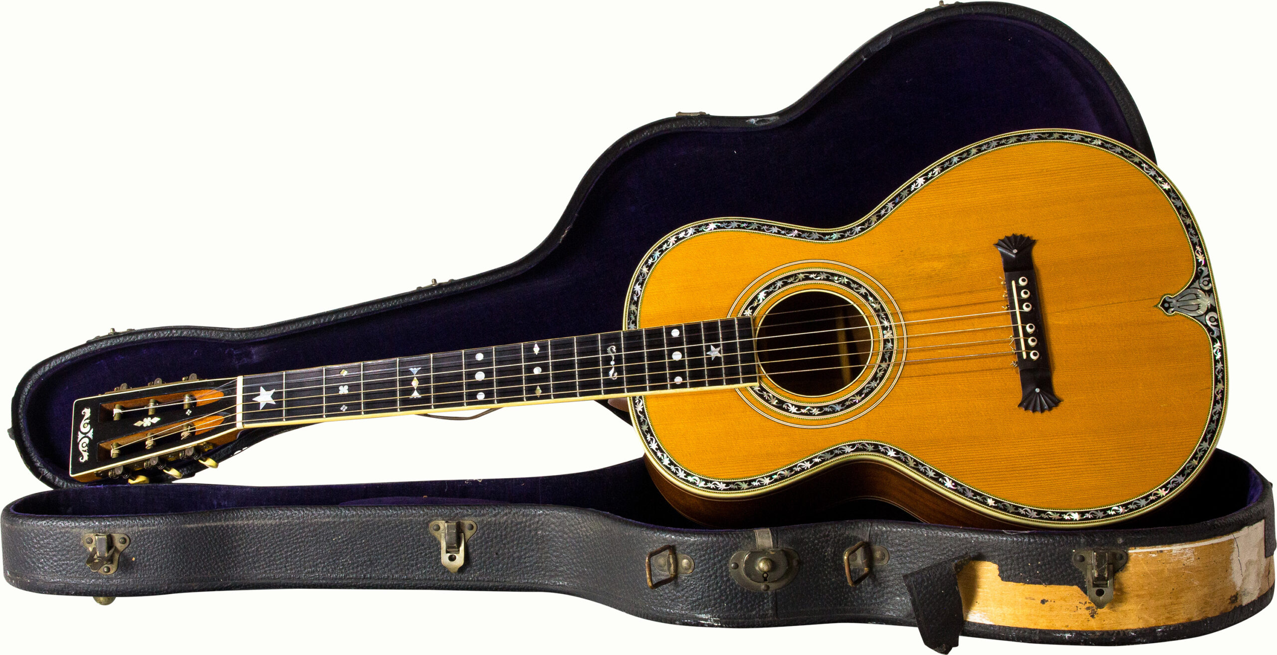 A Washburn Style 308 Grand Concert guitar, Serial Number in cavity 82265 with hard case. Please note this guitar was offered at Guernseys as lot 193 in their April 2014 auction.<br><b>Estimate: $8,000–$12,000</b><br><em>This property is being sold at public auction as provided by Internal Revenue Code section 6335. Only the right, title, and interest of the Hank Risan is being offered for sale. Property is sold “as is, where is” without recourse against the United States. The United States offers no Guarantee or warranty, implied or expressed on the condition of any property or its fitness for any purpose or use.</em>