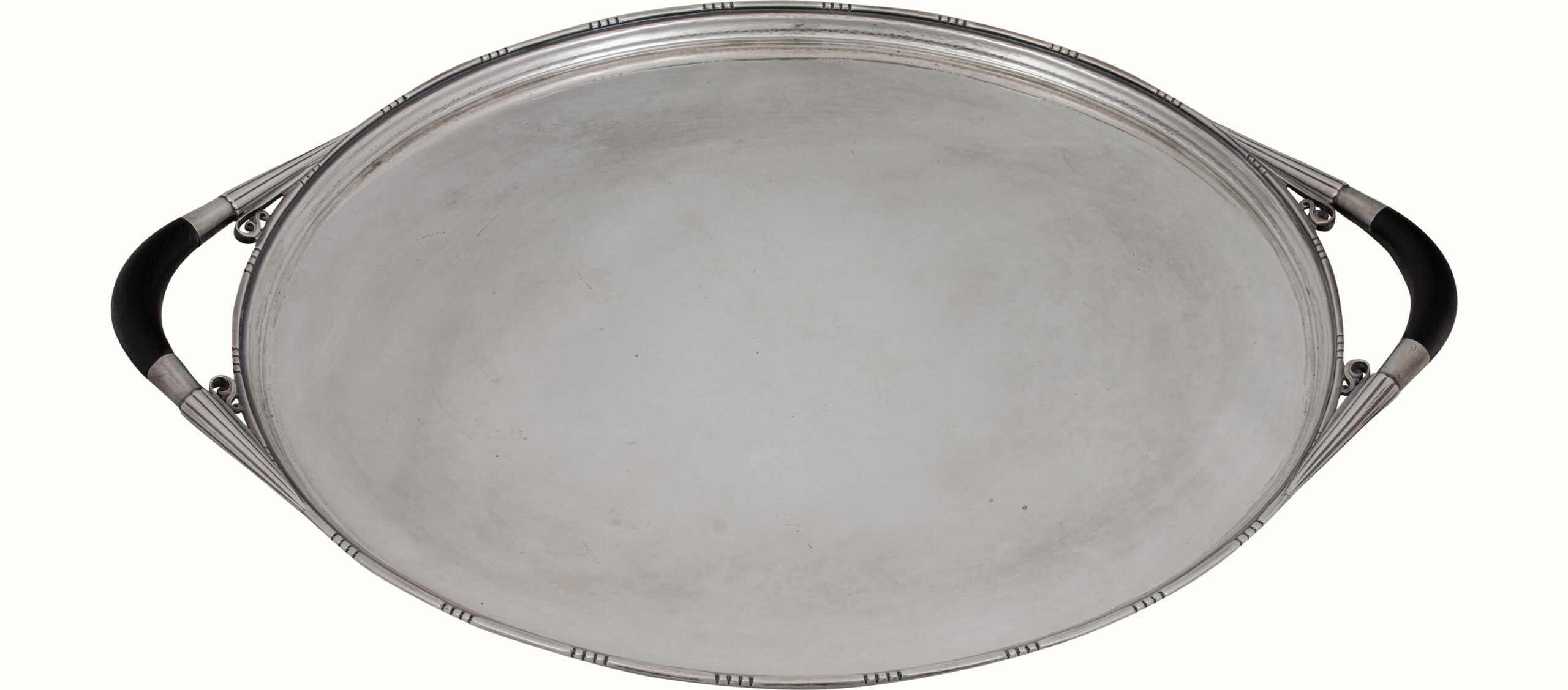 A Georg Jensen sterling tray with ebony handles, #251C. <br><b>Estimate: $3,000–$5,000</b>