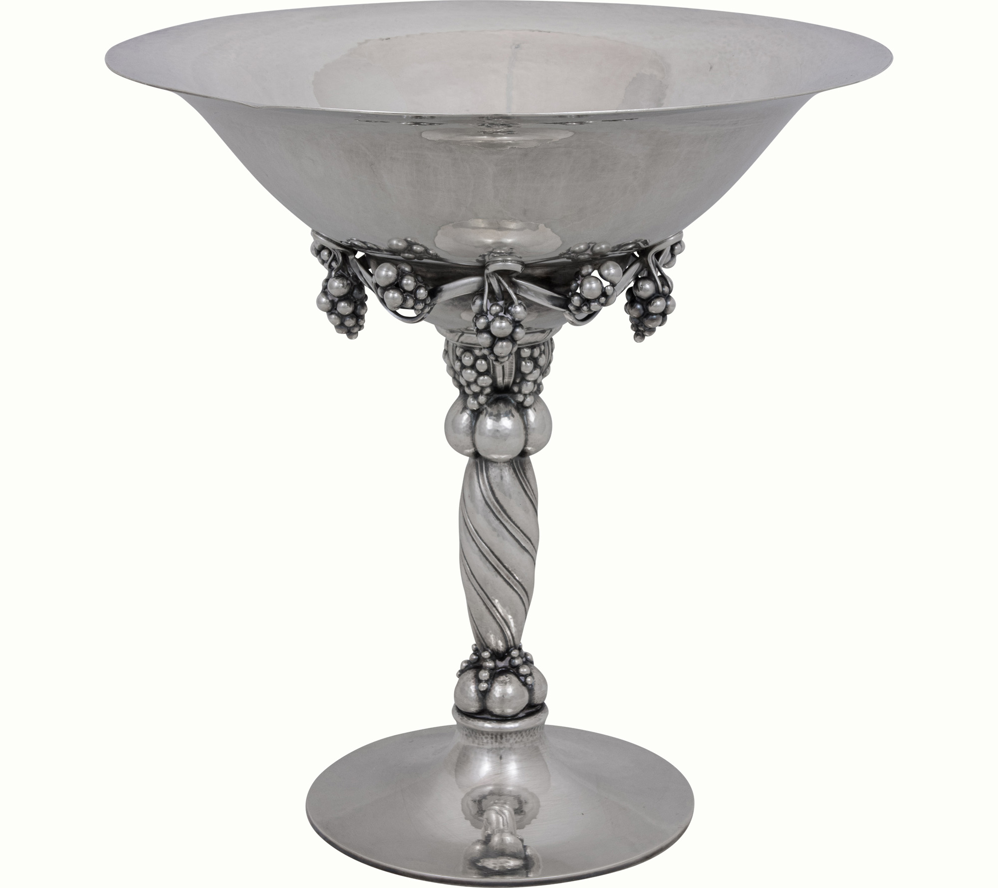 A large Georg Jensen sterling compote, #264A.<br><b>Estimate: $3,500–$4,500</b>