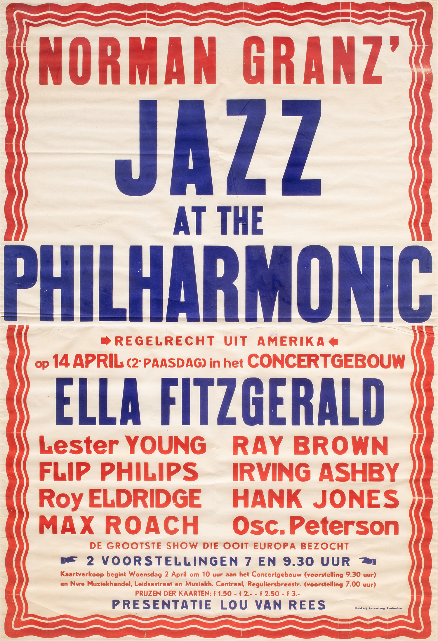 A Norman Granz Jazz at the Philharmonic April 14, 1957 concert in Amsterdam poster. Sold: $1,920
