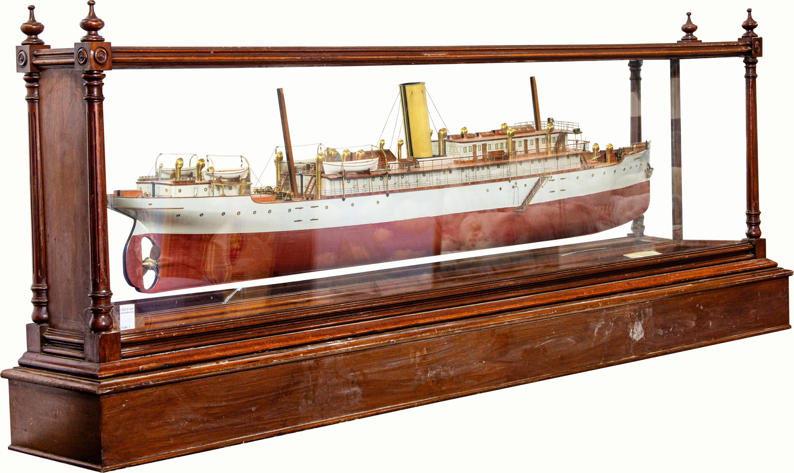 A cased Victorian half hull builders model of the SS Beverly by Workman Clark HD.<br><b>Estimate: $4,000–$6,000</b>