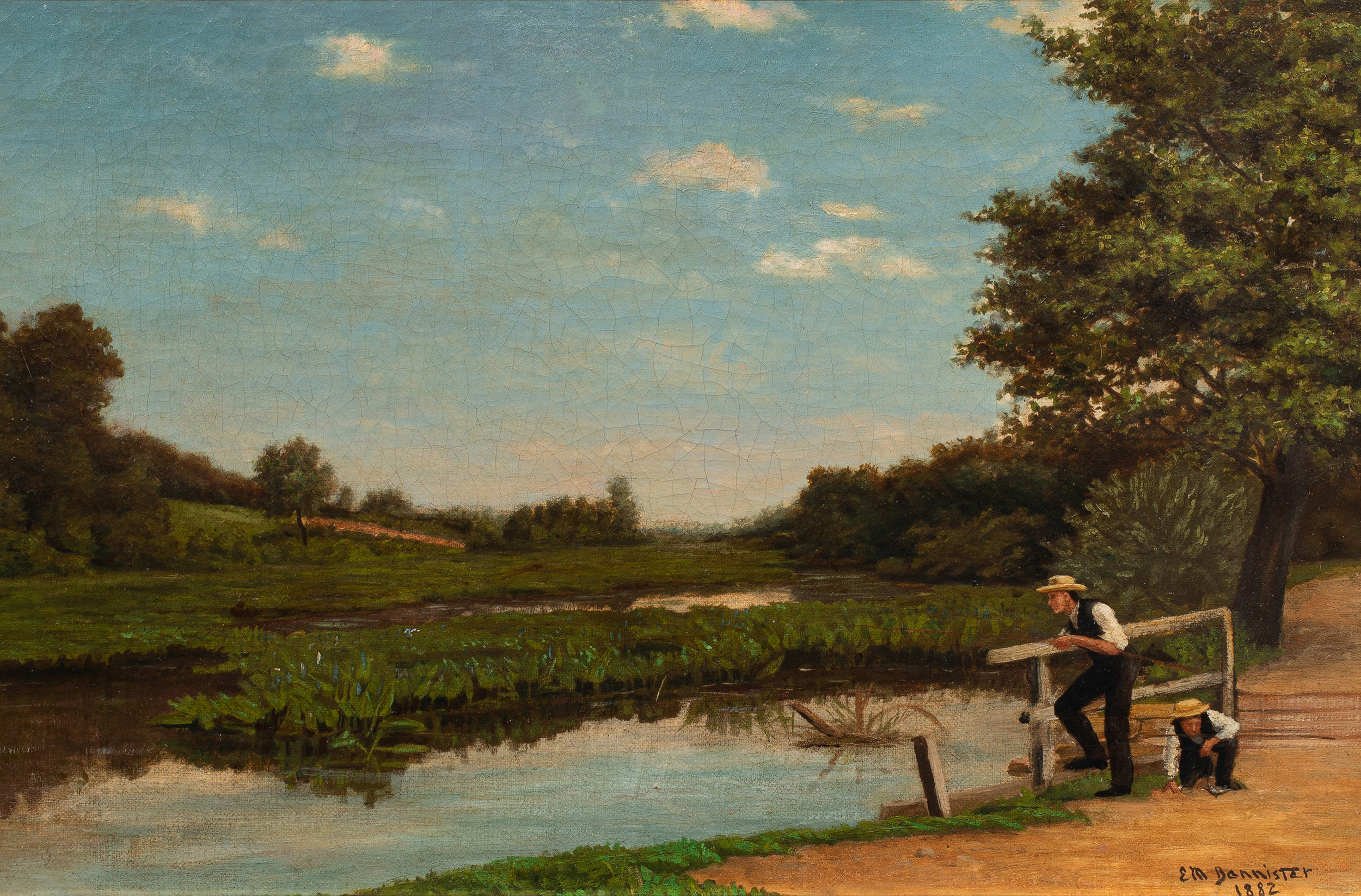 Edward Bannister (American, 1828–1901), Untitled (Fishing in the Afternoon), 1882, oil on canvas, 16″ x 24″.Estimate: $10,000–$15,000