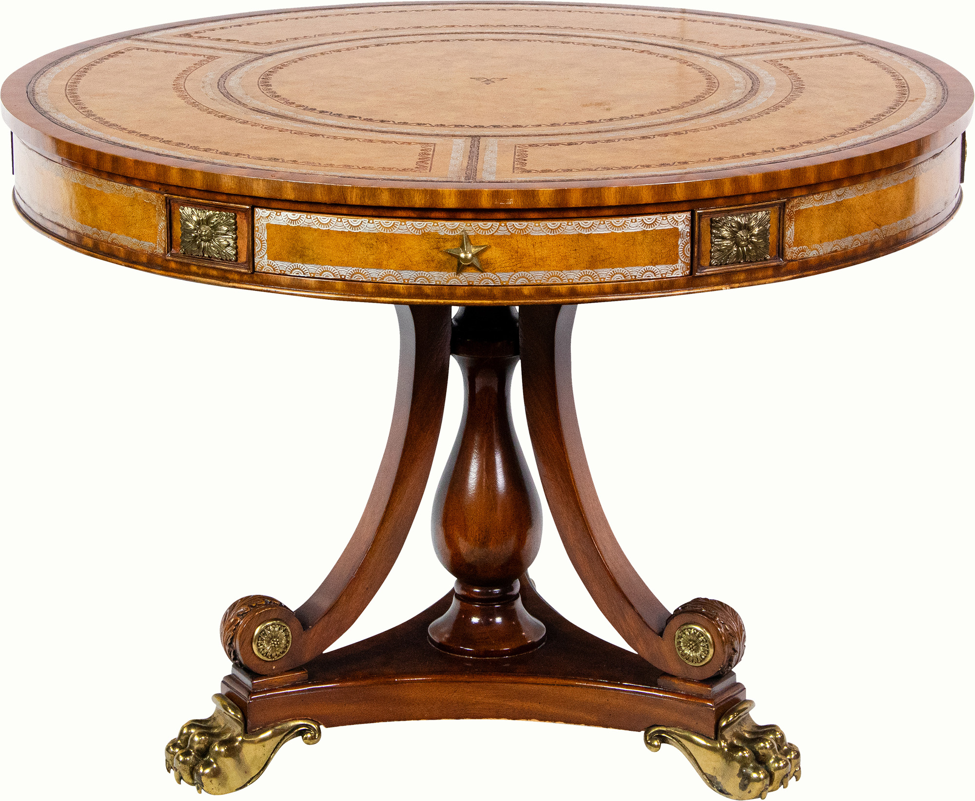 A Maitland Smith bronze mounted drum table in the Regency style. Estimate: $400–$600