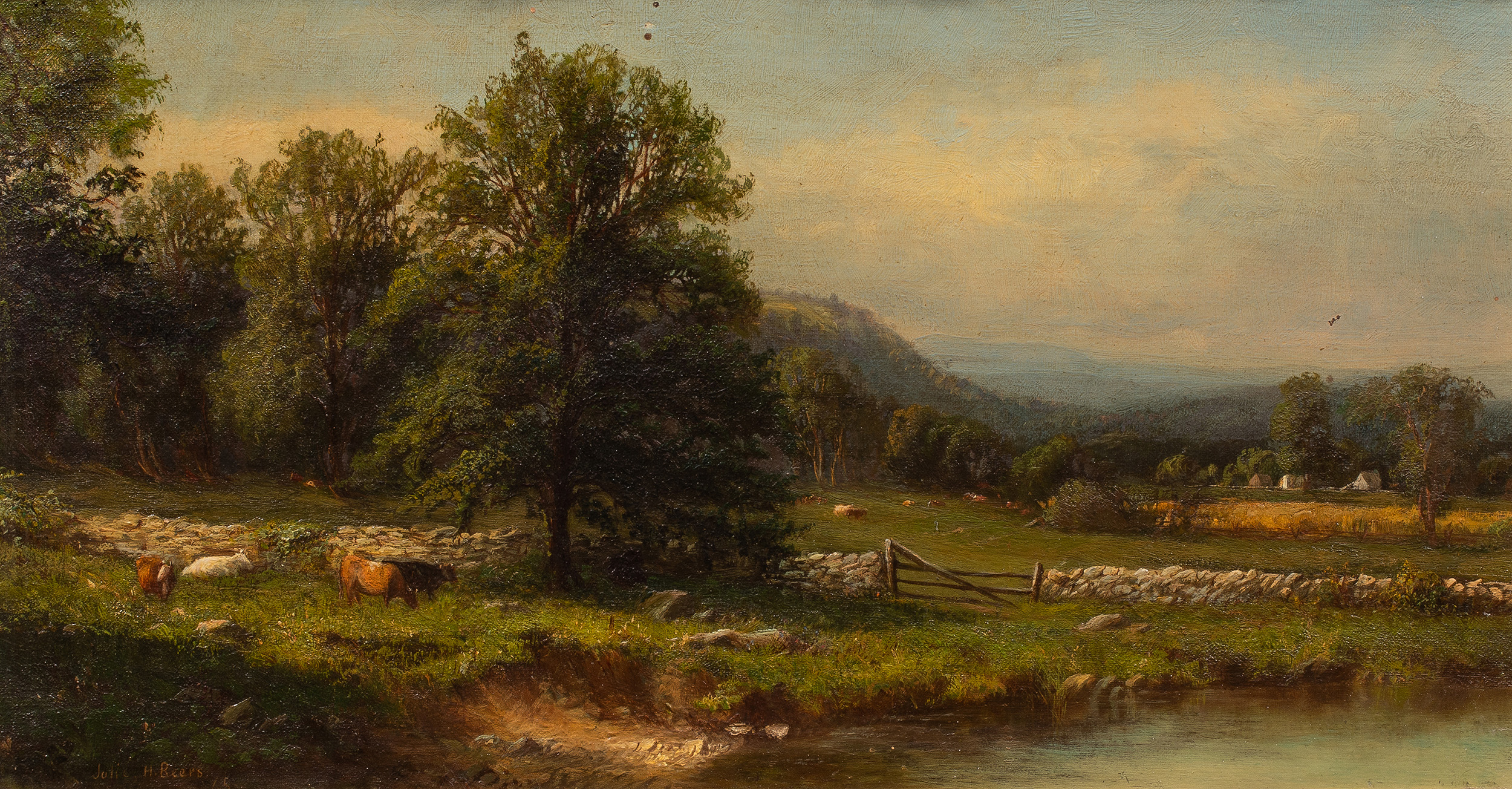 Julie Hart Beers (American, 1835–1913), Summer Landscape, 1865, oil on canvas, 8.75″ x 16.75″. Estimate: $7,000–$10,000