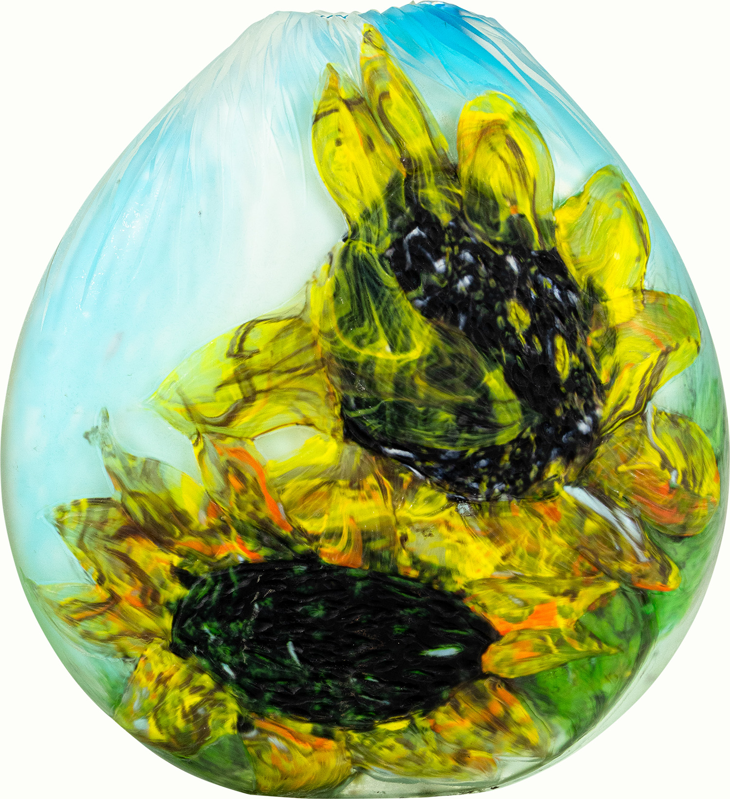 A Tim Shaw glass vase: <em>Sunflowers III</em>.<br><b>Estimate: $2,000–$3,000</b>