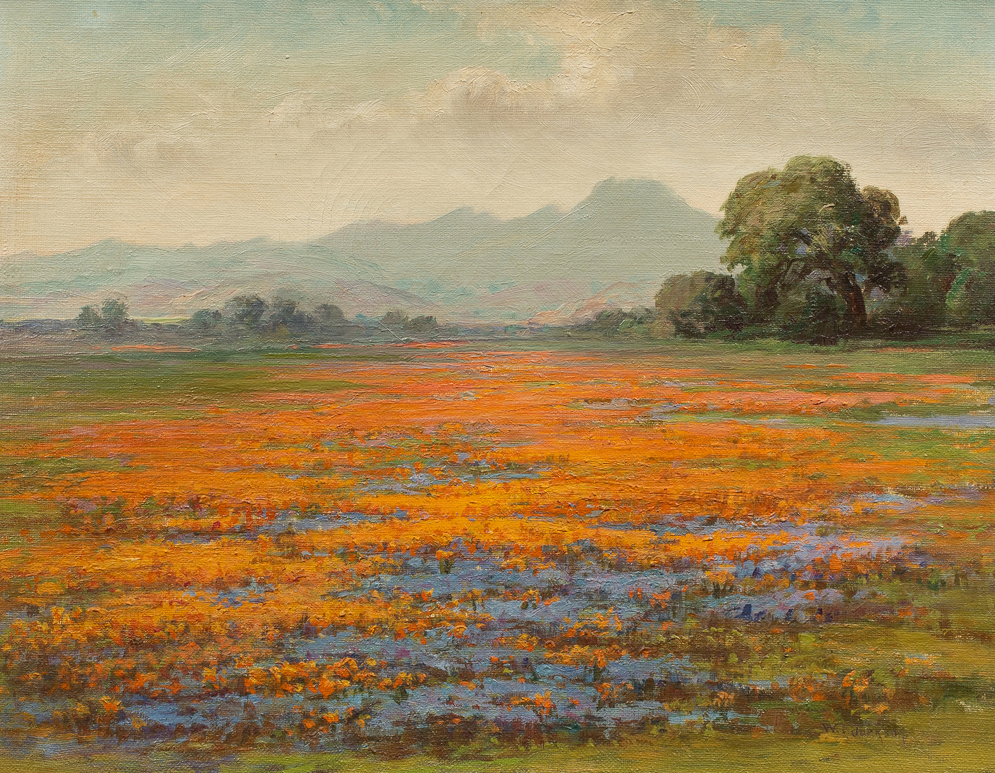 William Franklin Jackson (American, 1850–1936), Untitled (Wildflowers with Mountains in the Distance), oil on canvas, 14″ x 18″.Estimate: $7,000–$10,000