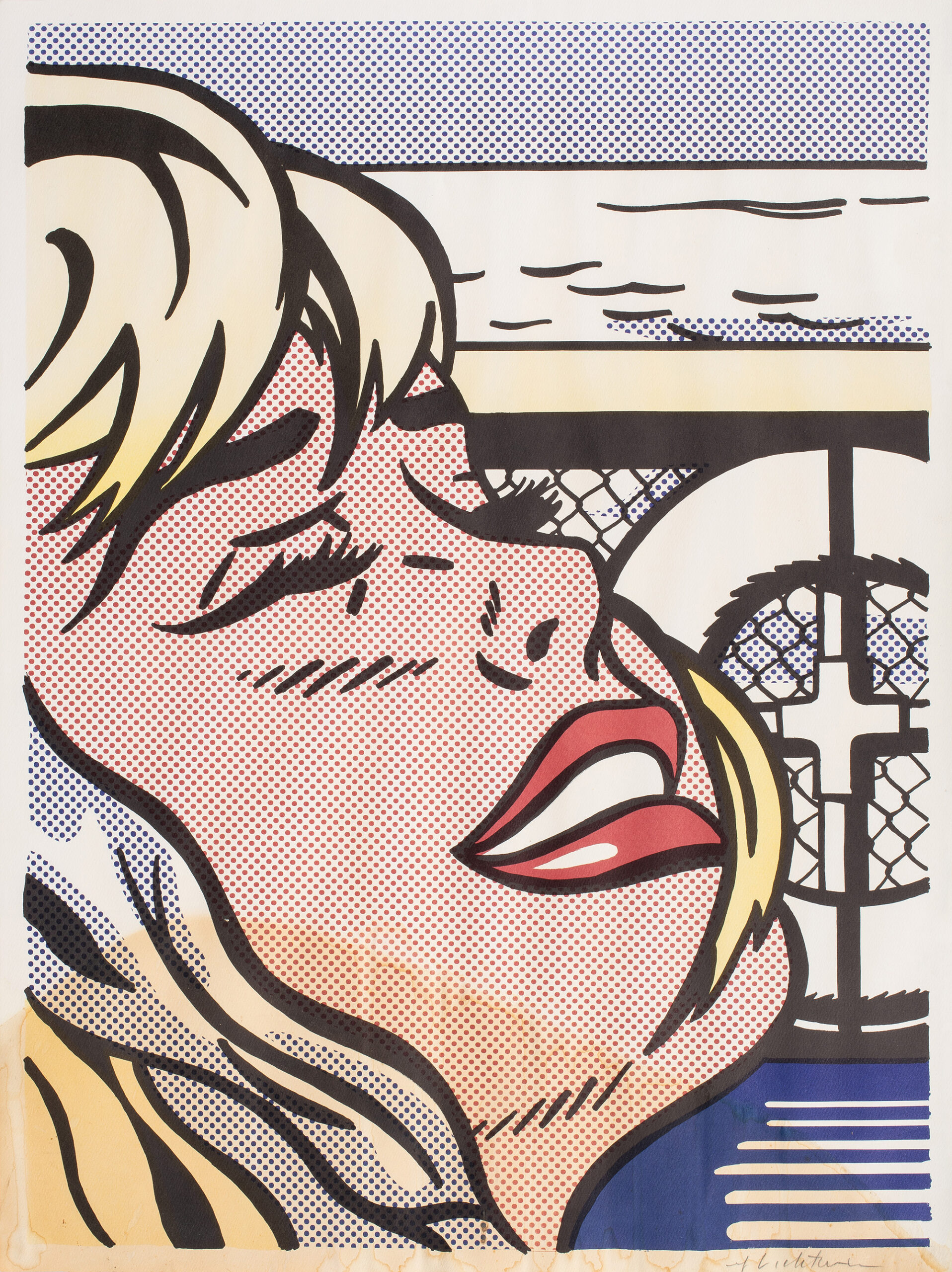 Roy Lichtenstein (American, 1923–1997), <em>Shipboard Girl</em>, 1965, offset lithograph in colors, 26″ x 19.25″.<br><b>Estimate: $7,000–$10,000</b>