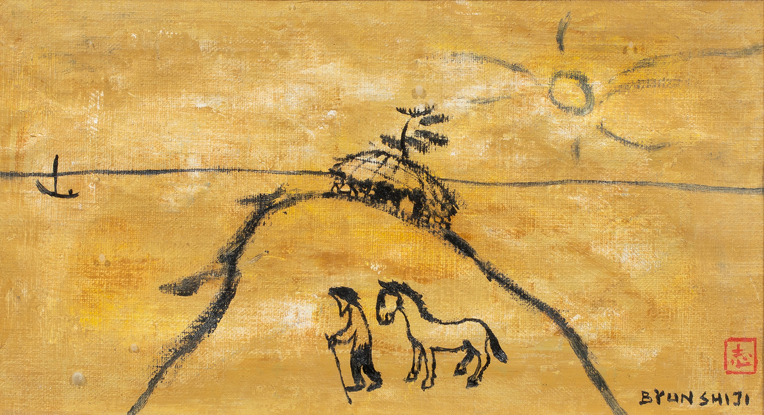 Byun Shiji (Korean, 1926–2013), Untitled (Man and Horse), oil on canvas, 6″ x 10.5″. Estimate: $5,000–$7,000