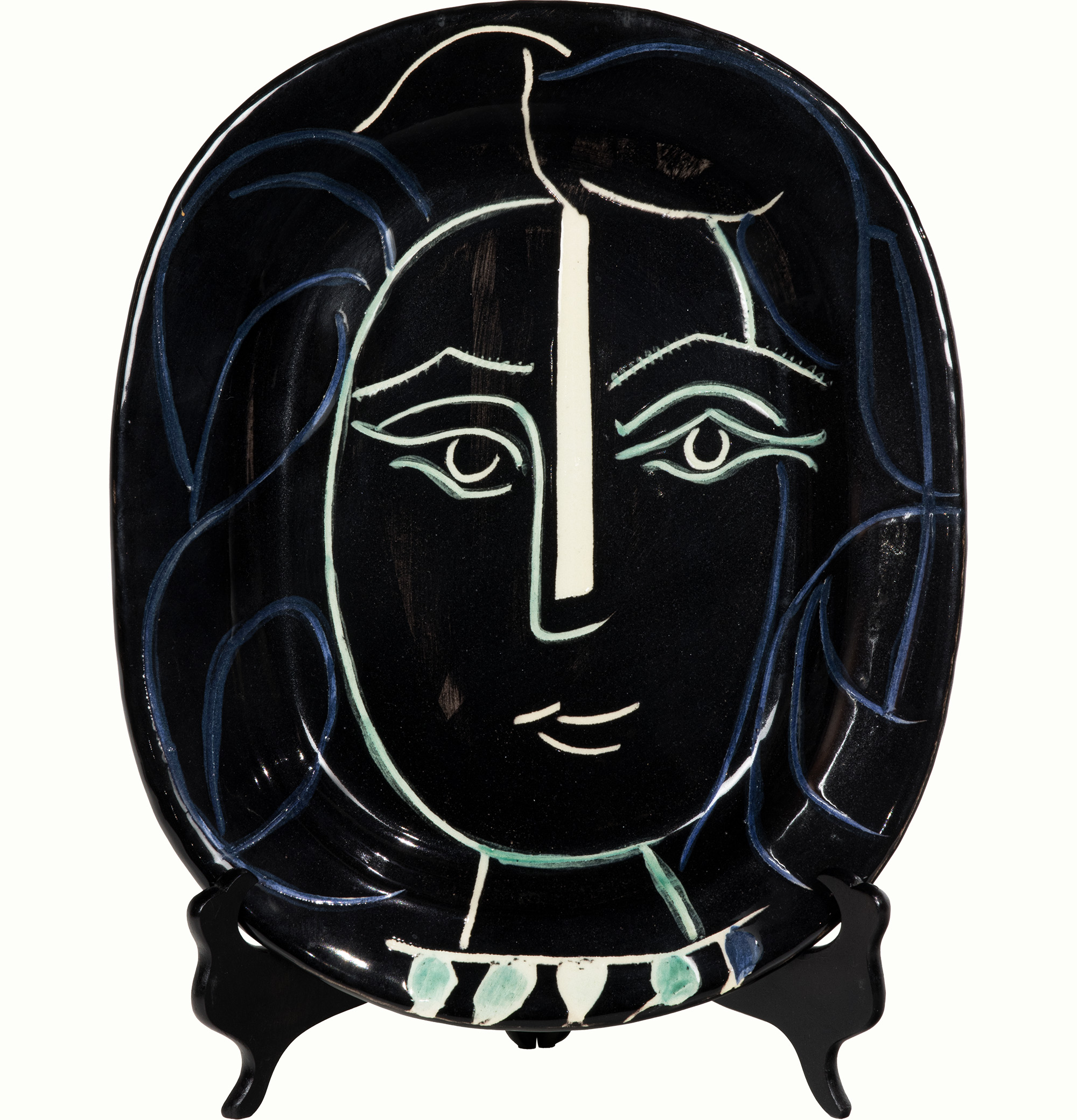 Pablo Picasso (Spanish, 1881–1973), Visage de Femme, 1953, ceramic plate, 15″ x 12.5″.Estimate: $15,000–$20,000