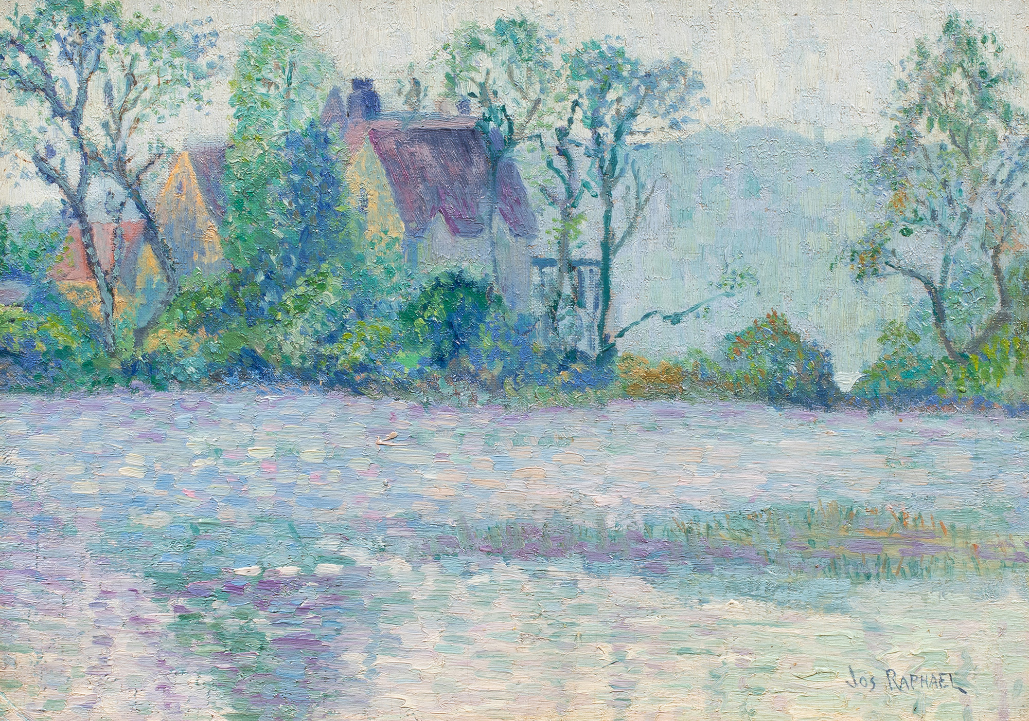 Joseph Morris Raphael (American, 1869–1950), <em>Untitled (Pond Reflections)</em>, oil on board, 9.75″ x 13.75″. <br><b>Estimate: $5,000–$7,000</b>