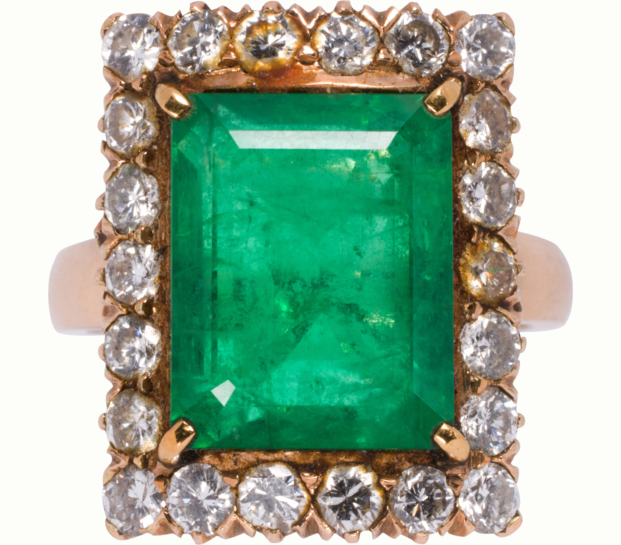 An emerald, diamond, and 14k gold ring. Estimate: $2,500–$3,500