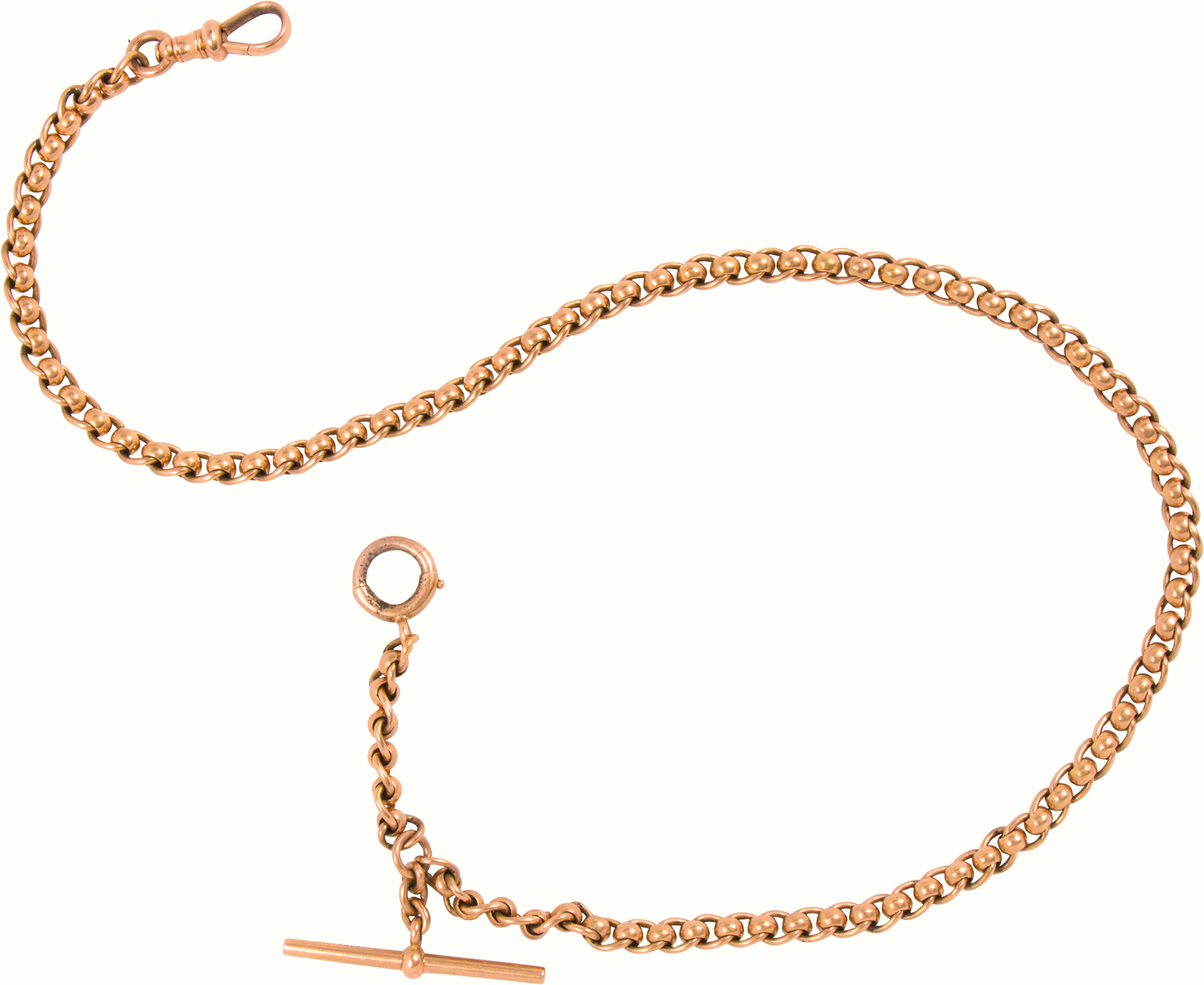 An antique 15k gold watch chain and fob. Estimate: $1,000–$2,000