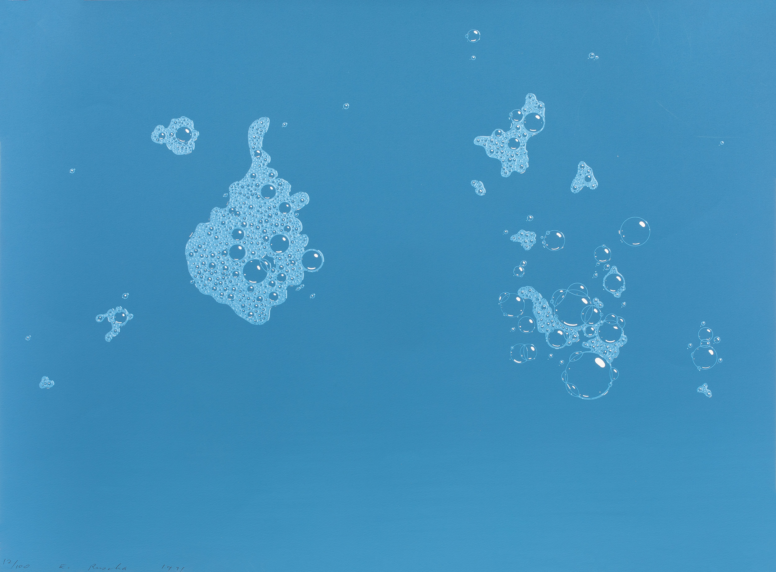 Ed Ruscha (American, b. 1937), Blue Suds, 1971, screenprint in colors, 18″ x 24″. Estimate: $2,000–$4,000