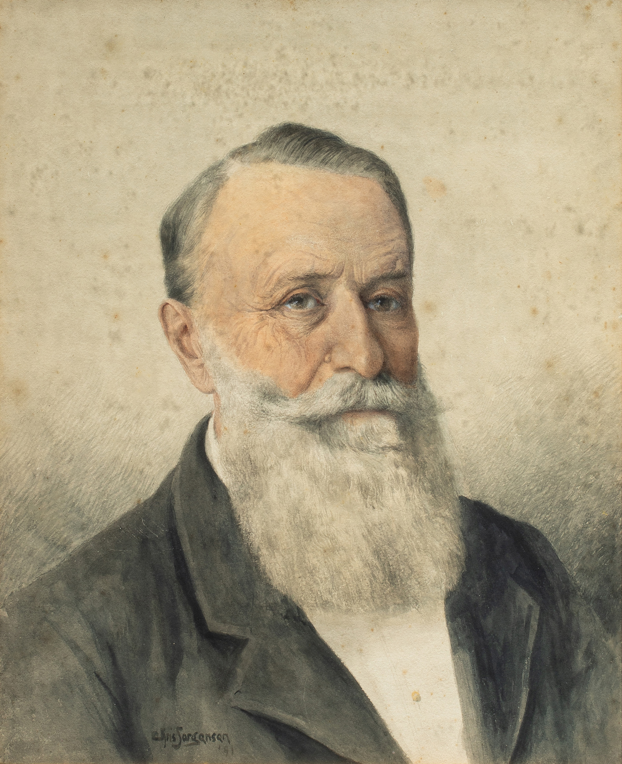 Christian Jorgensen (American, 1859–1935), <em>Portrait of Domingo Ghirardelli</em>, pastel, 28″ x 24.5″. Note: Domenico <q>Domingo</q> Ghirardelli (1817–1894) was an Italian-born chocolatier who was the founder of the Ghirardelli Chocolate Company in San Francisco, California. <br><b>Estimate: $300–$500</b>