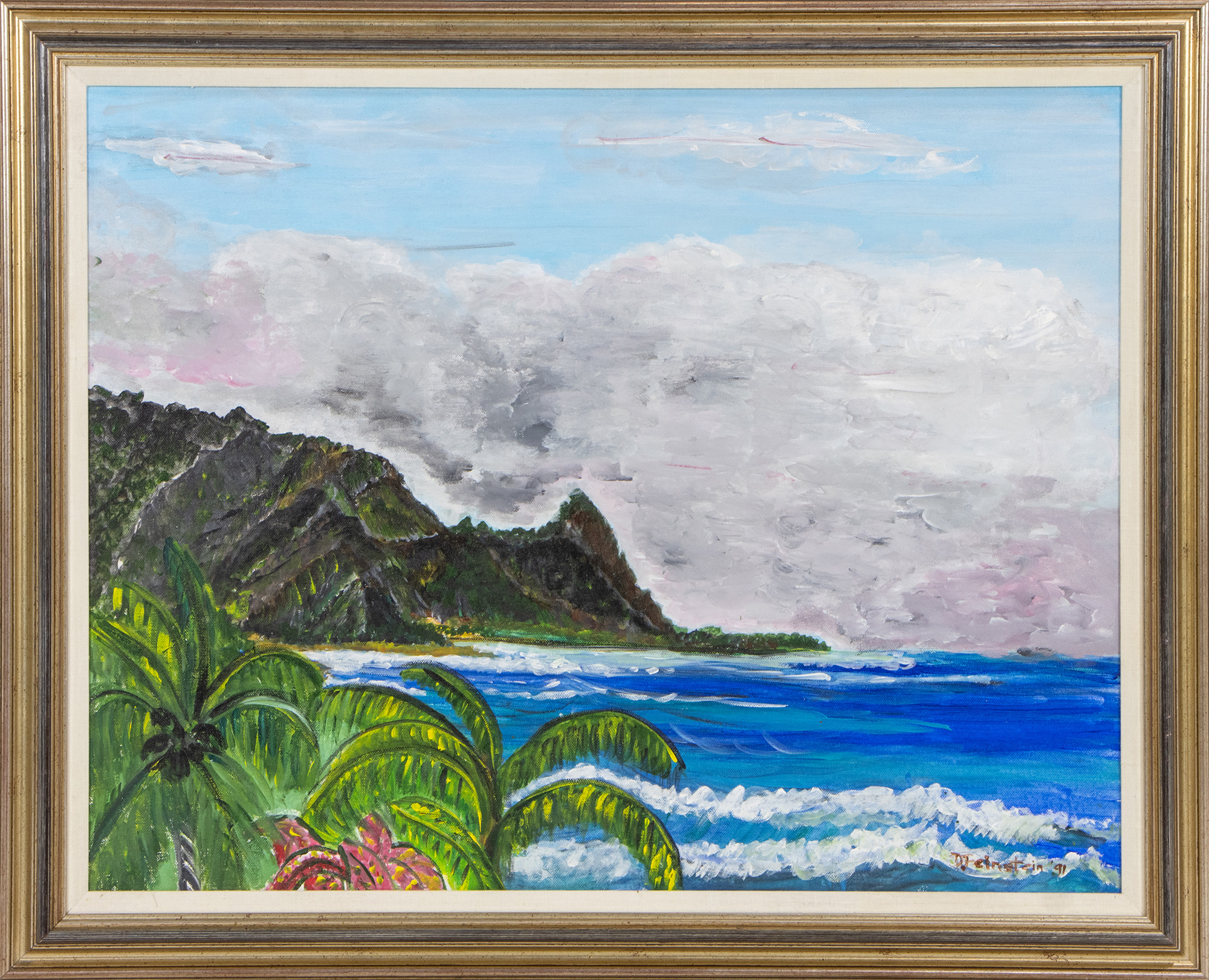 Two framed landscapes, including view of Diamond Head by Dianne Feinstein (one pictured). Estimate: $100–$150