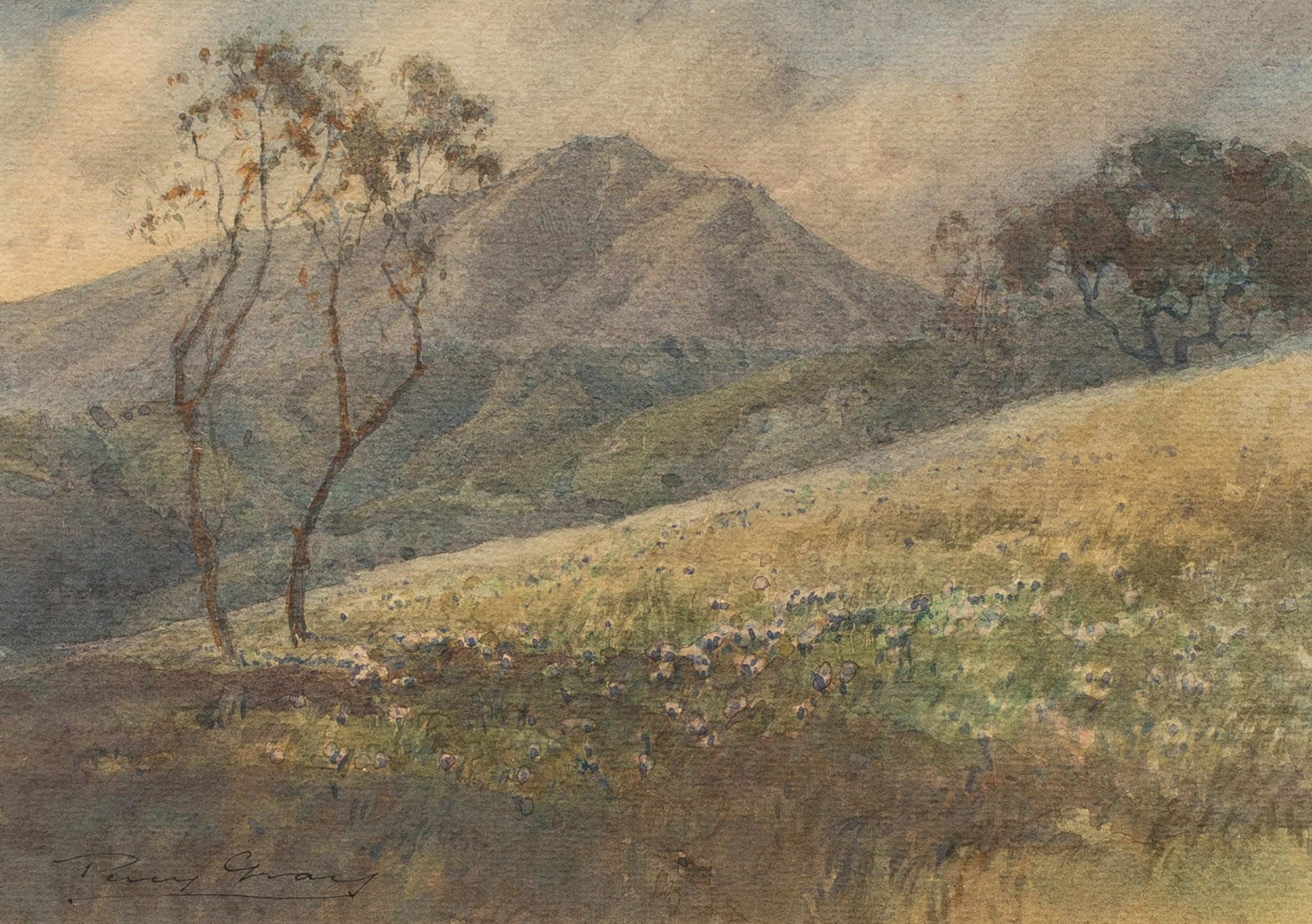 Percy Gray (American, 1869–1902), View of Mount Tamalpais, watercolor, 7″ x 9.75″. Estimate: $3,000–$5,000
