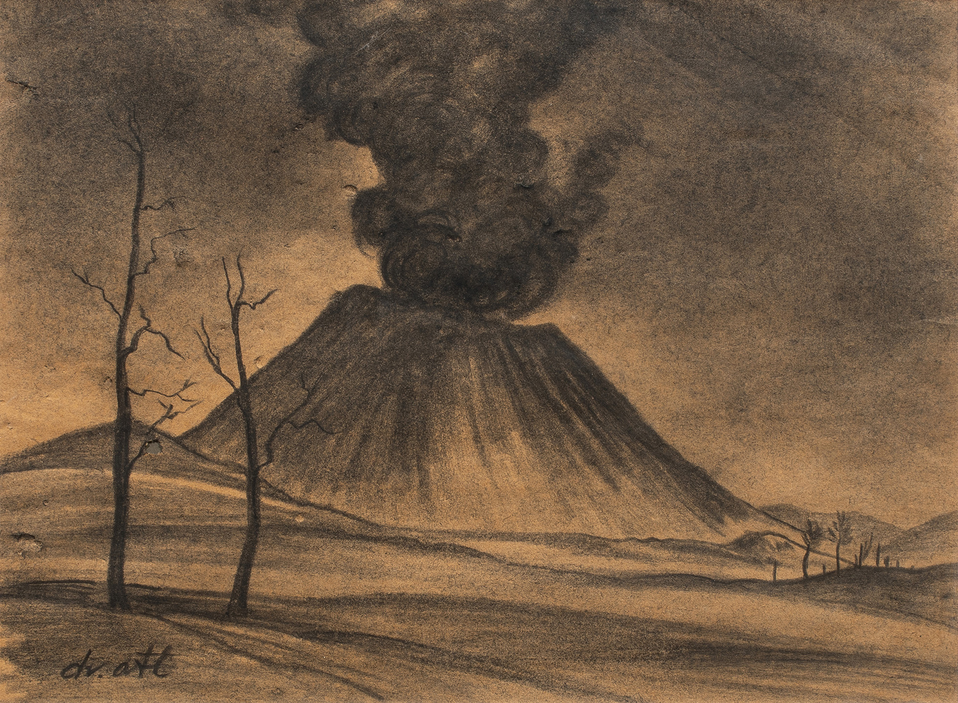 Dr. Atl (Gerardo Murillo Coronado) (Mexican, 1875–1964), Volcano, charcoal on paper, 7.75″ x 10.5″. Estimate: $3,000–$5,000