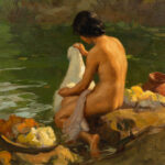Fernando Amorsolo (Filipino, 1892–1972), La Lavandera, 1937, oil on board, 13″ x 17″. Estimate: $80,000–$120,000