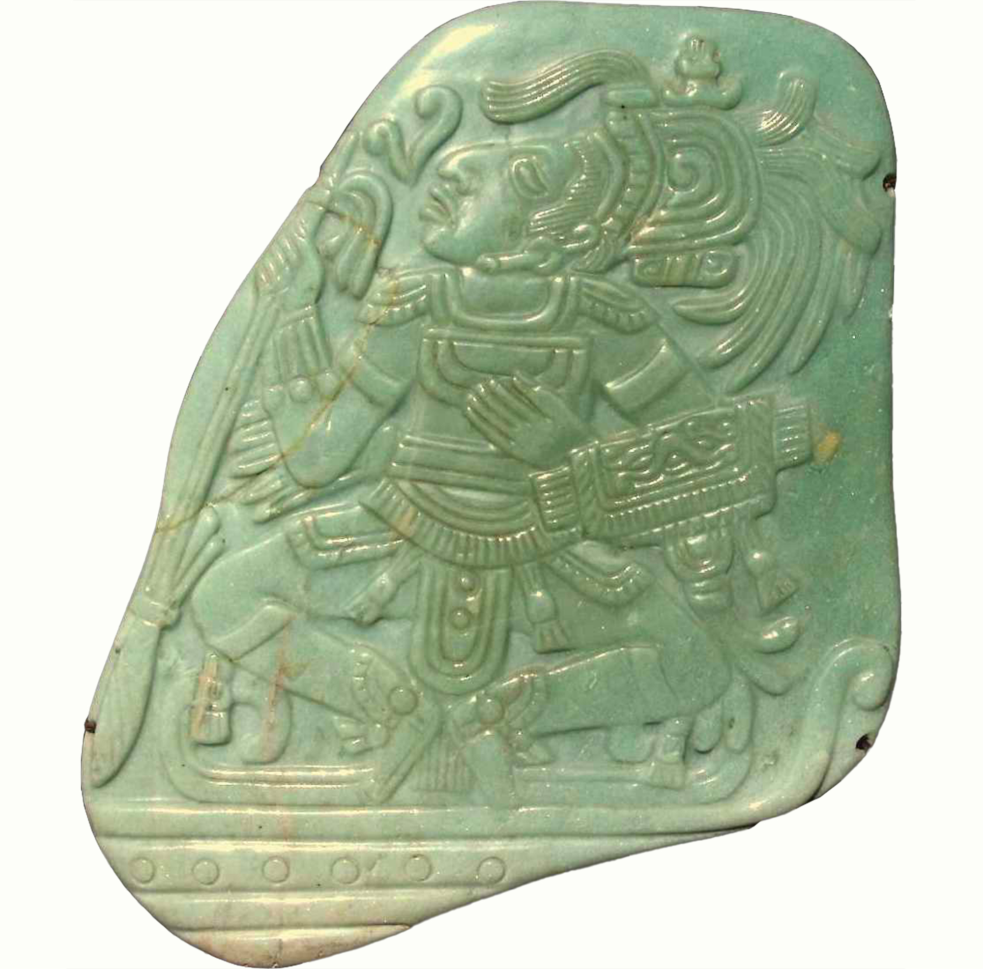 A Jadeite pectoral decoration from the Mayan Classic period.