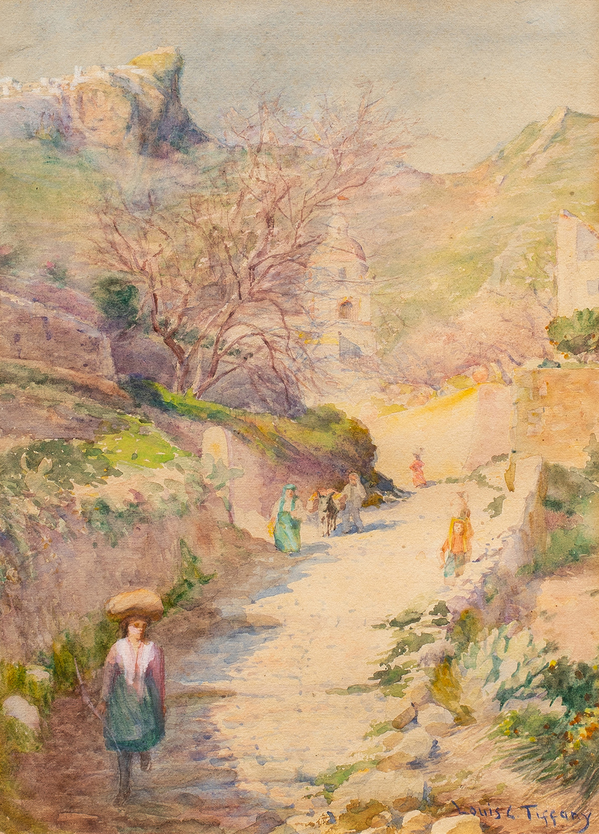 Louis Comfort Tiffany (American, 1848–1933), Near Roccabruna Italy, 1874, watercolor, 14.75″ x 10.75″. Estimate: $5,000–$7,000