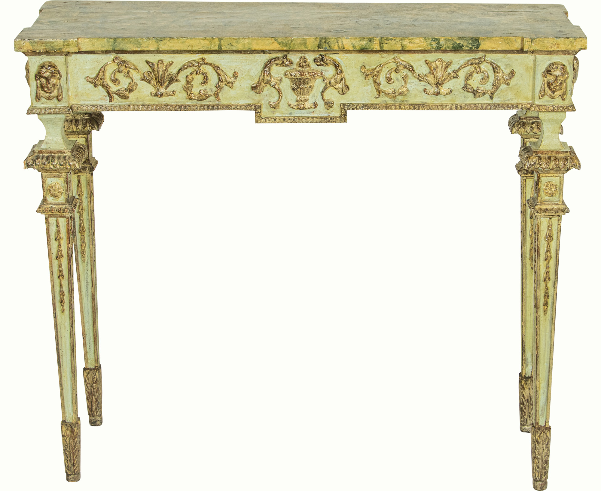 A French Neoclassical polychrome and parcel gilt console table, third quarter 19th century. Estimate: $1,000–$2,000