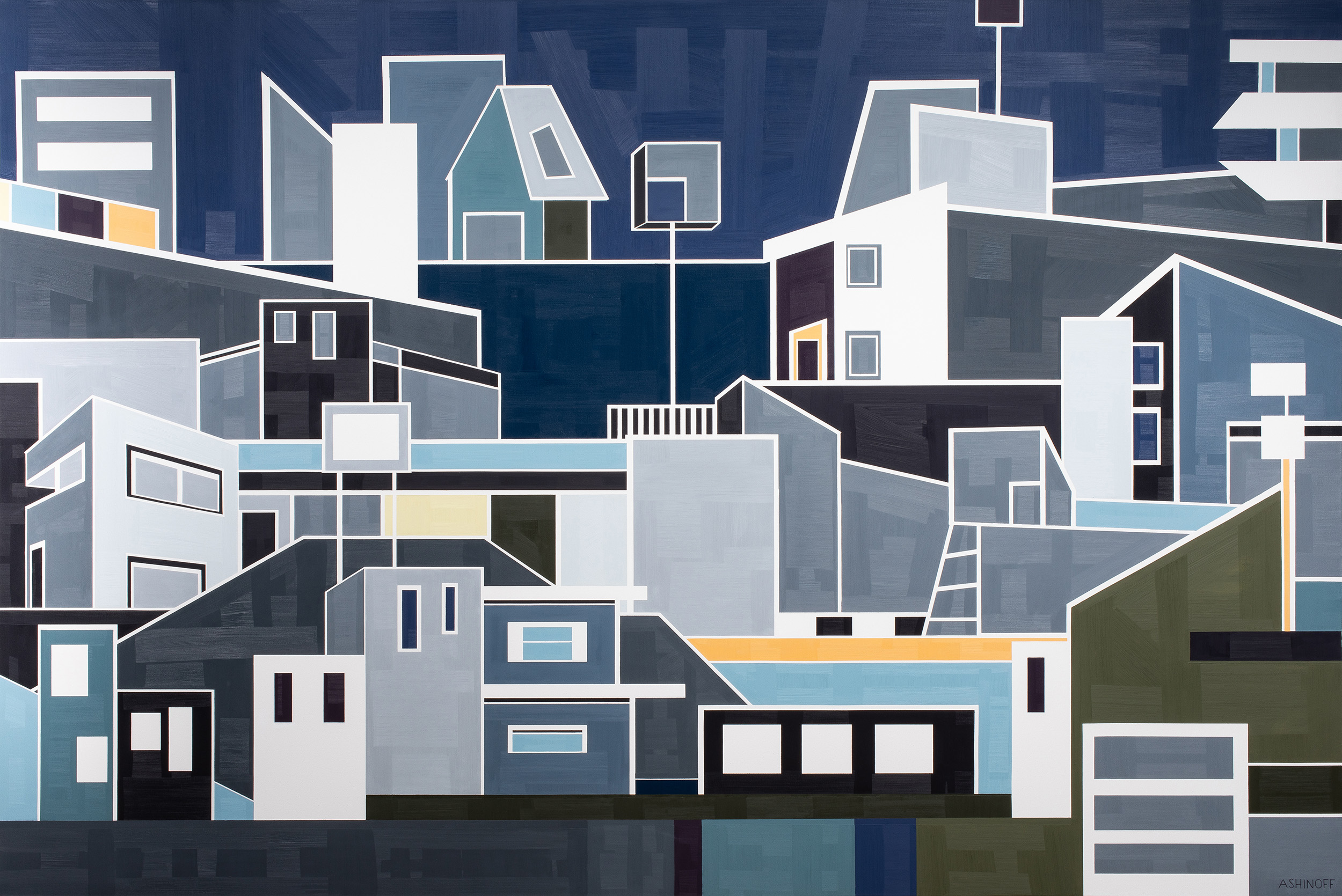 Lisa Ashinoff (American, 20th/21st century), Mondo, oil on canvas, 60.25″ x 90″. Estimate: $5,000–$7,000