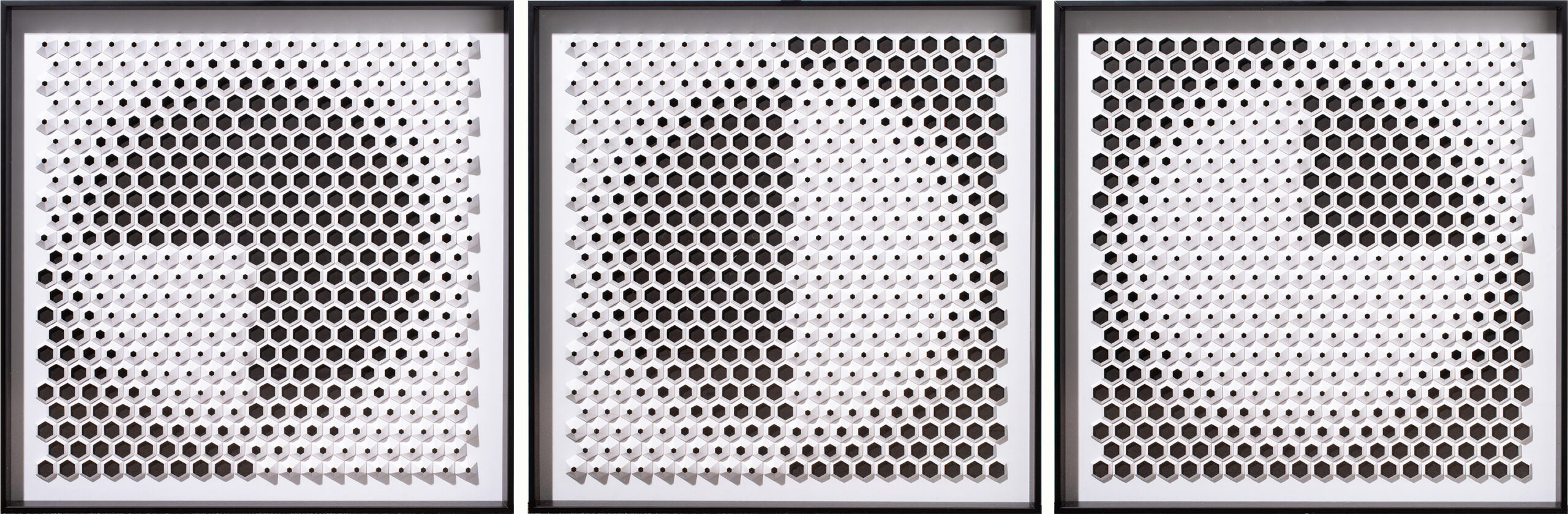 (lot of 3) Yossi Ben Abu (American, 20th/21st century), Untitleds, 2022, dimensional paper constuctions, 31.5″ x 31.5″. Estimate: $6,000–$9,000