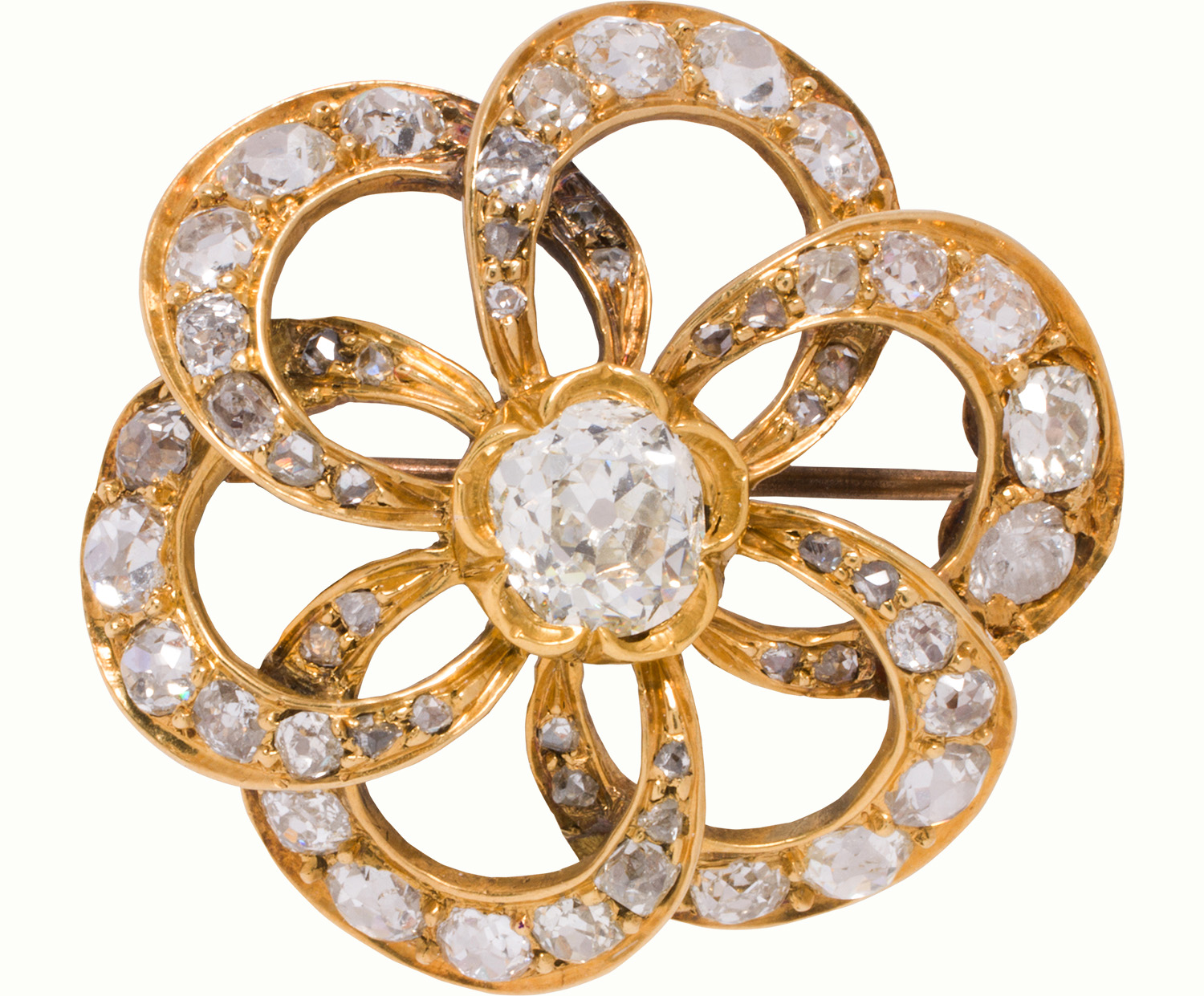 A diamond and 18k bi-color gold brooch. Estimate: $6,000–$8,000