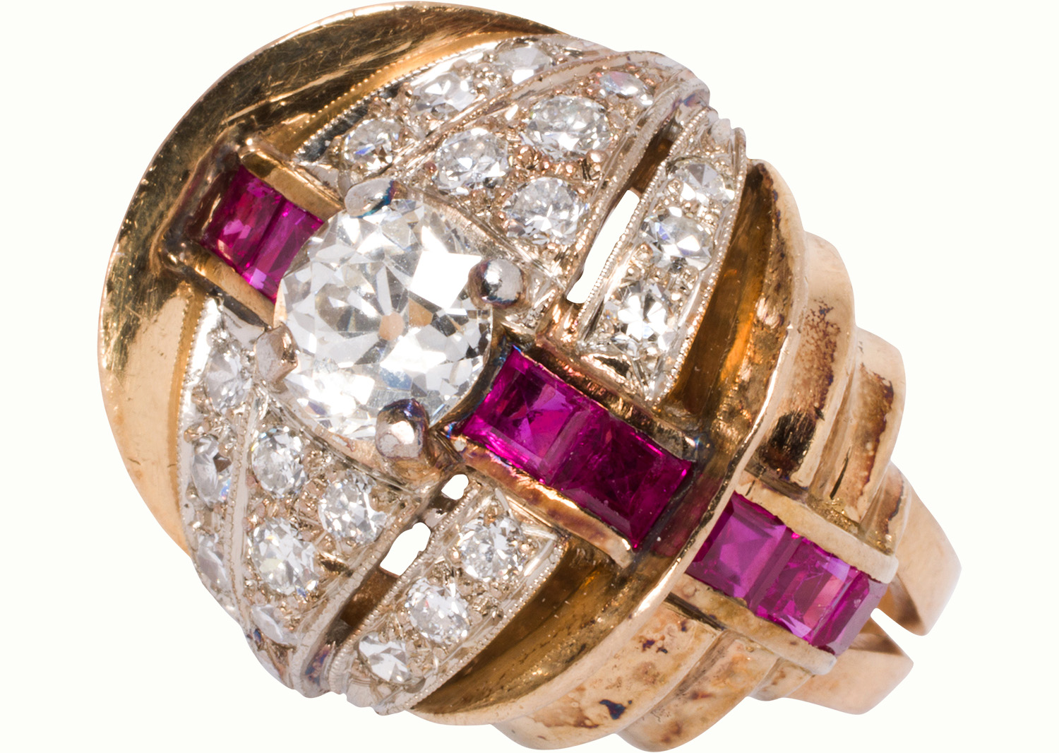 A Retro ruby, diamond, and 14k gold ring. Estimate: $5,000–$7,000