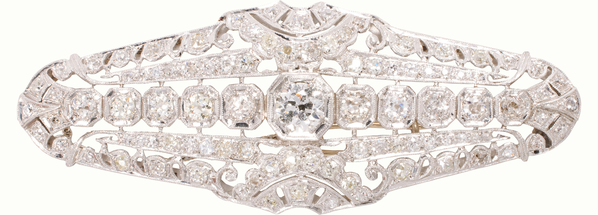 A diamond and platinum brooch. Estimate: $4,000–$6,000