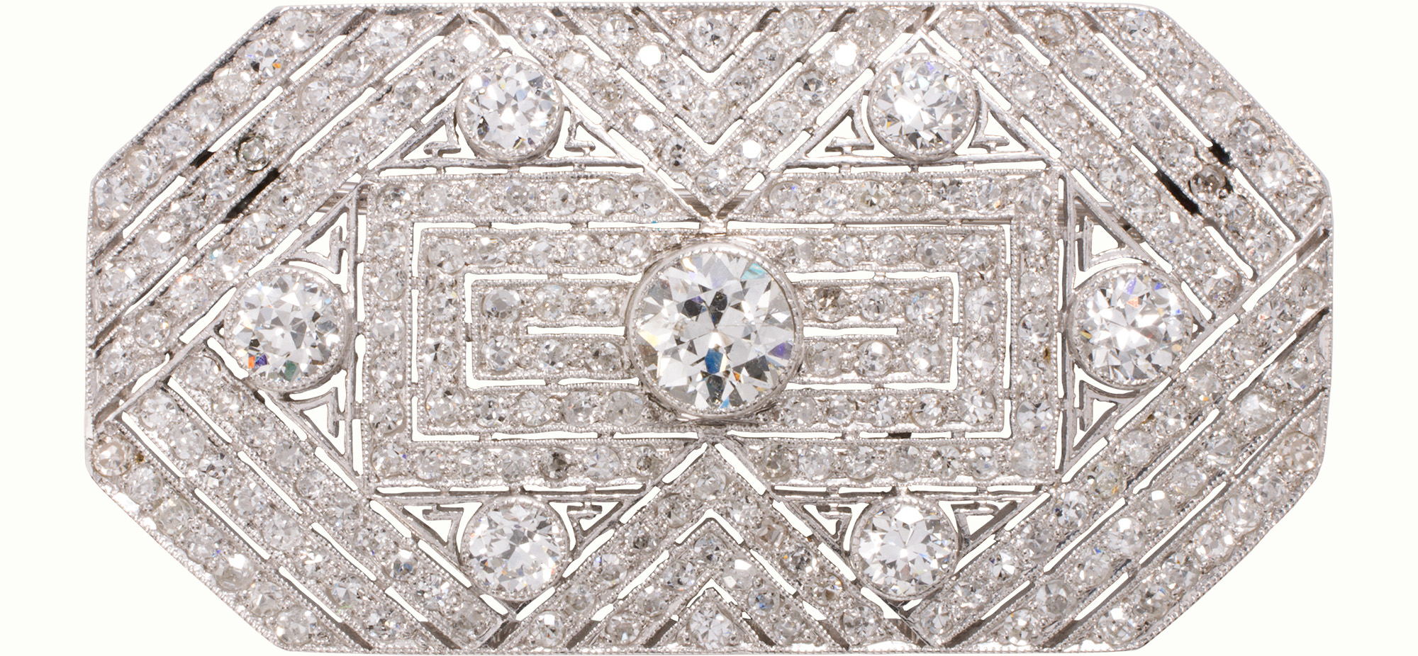 A diamond and platinum brooch. Estimate: $2,000–$3,000