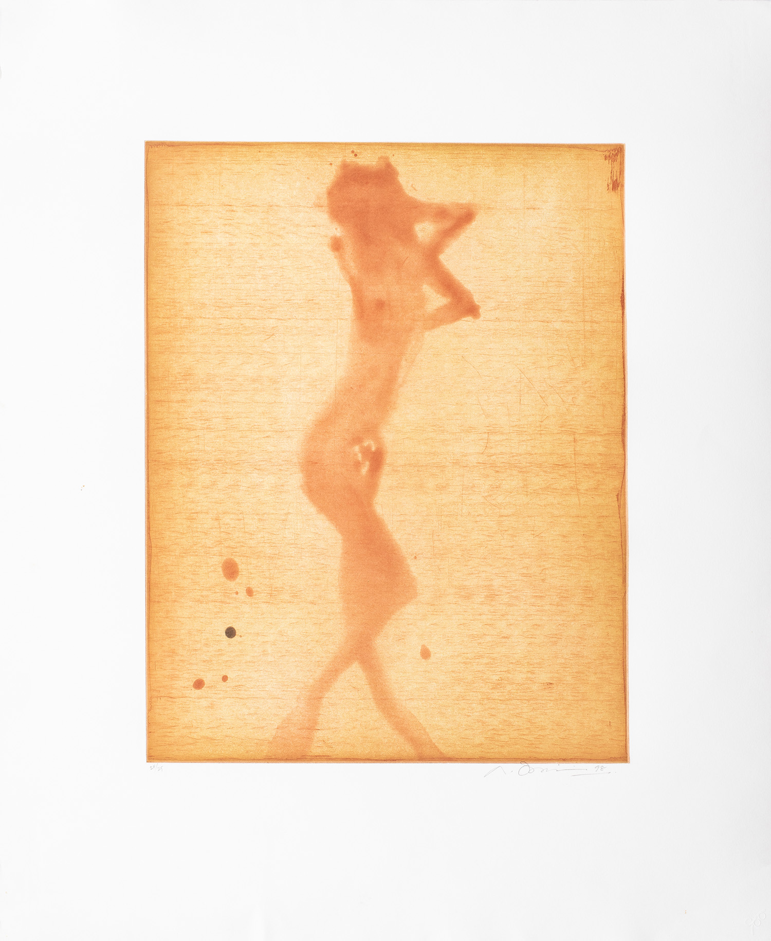 Nathan Oliveira (American, 1928–2010), Copper Plate Nude #3, 1998, spit bite aquatint and etching, 27.5″ x 22.75″. Provenance: Property from the Private Collection of Viola Frey, sold to benefit the Artists&rsquo; Legacy Foundation. Estimate: $800–$1,200