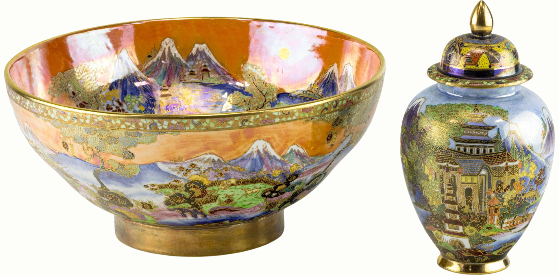 Two Carlton Ware luster articles in the ‘Chinatown’ pattern. Estimate: $400–$600