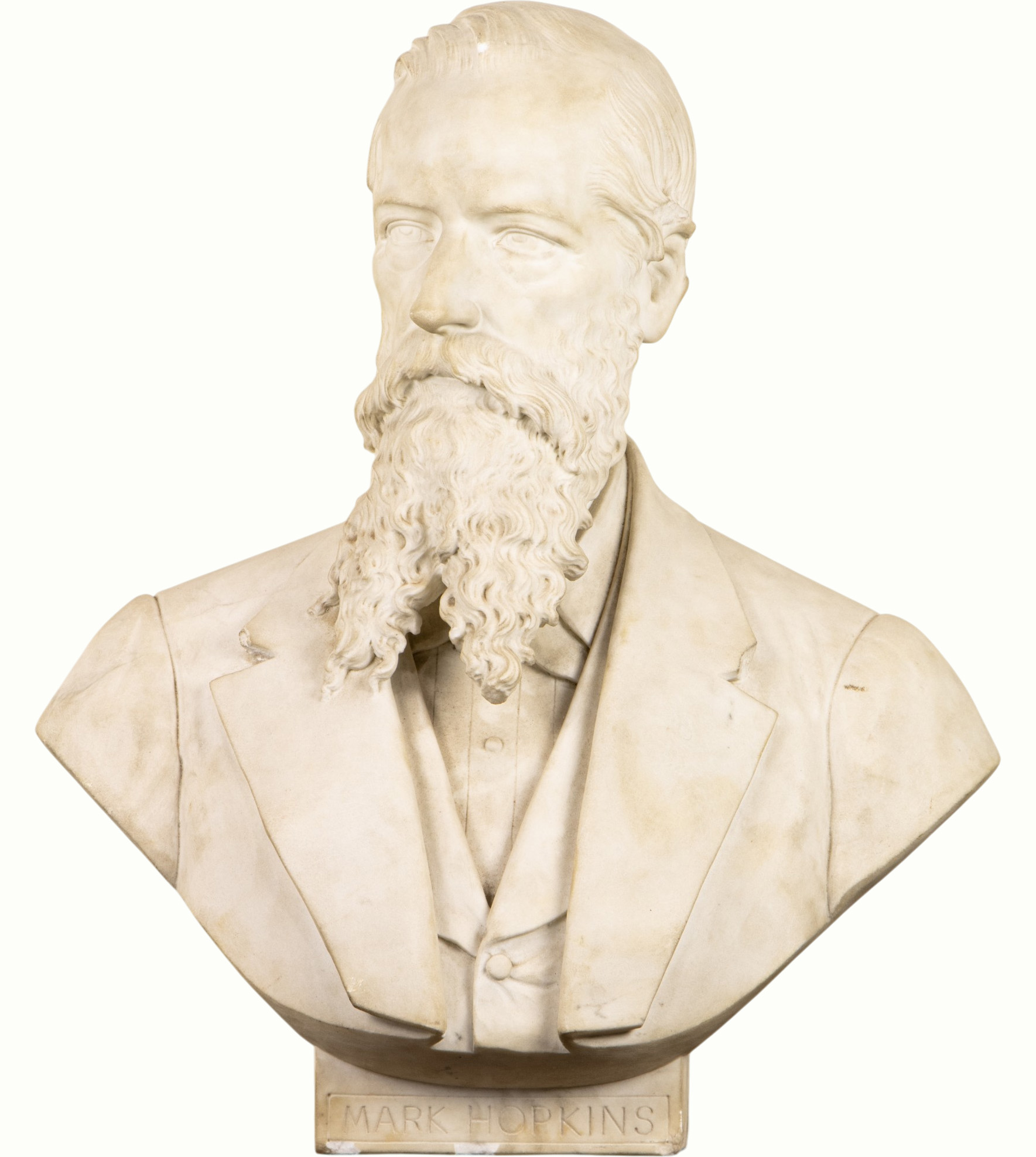 A Pietro Mezzara (1820–1883) carved marble bust of Mark Hopkins sculpted in 1878. Estimate: $1,500–$2,500