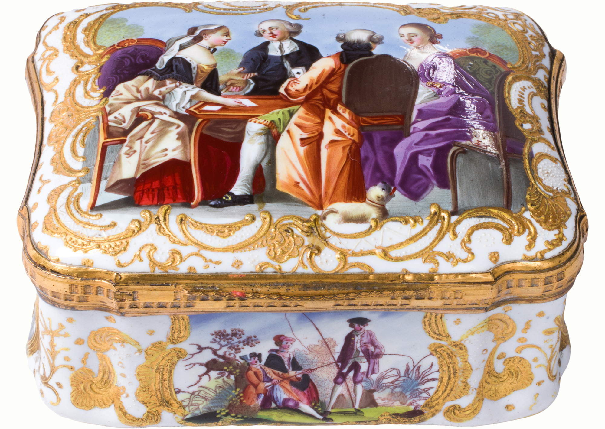 An English enamel snuff box, 18th century. Provenance: The Collection of Adolphus Andrews Jr. and Emily Taylor Andrews, San Francisco. Estimate: $500–$700