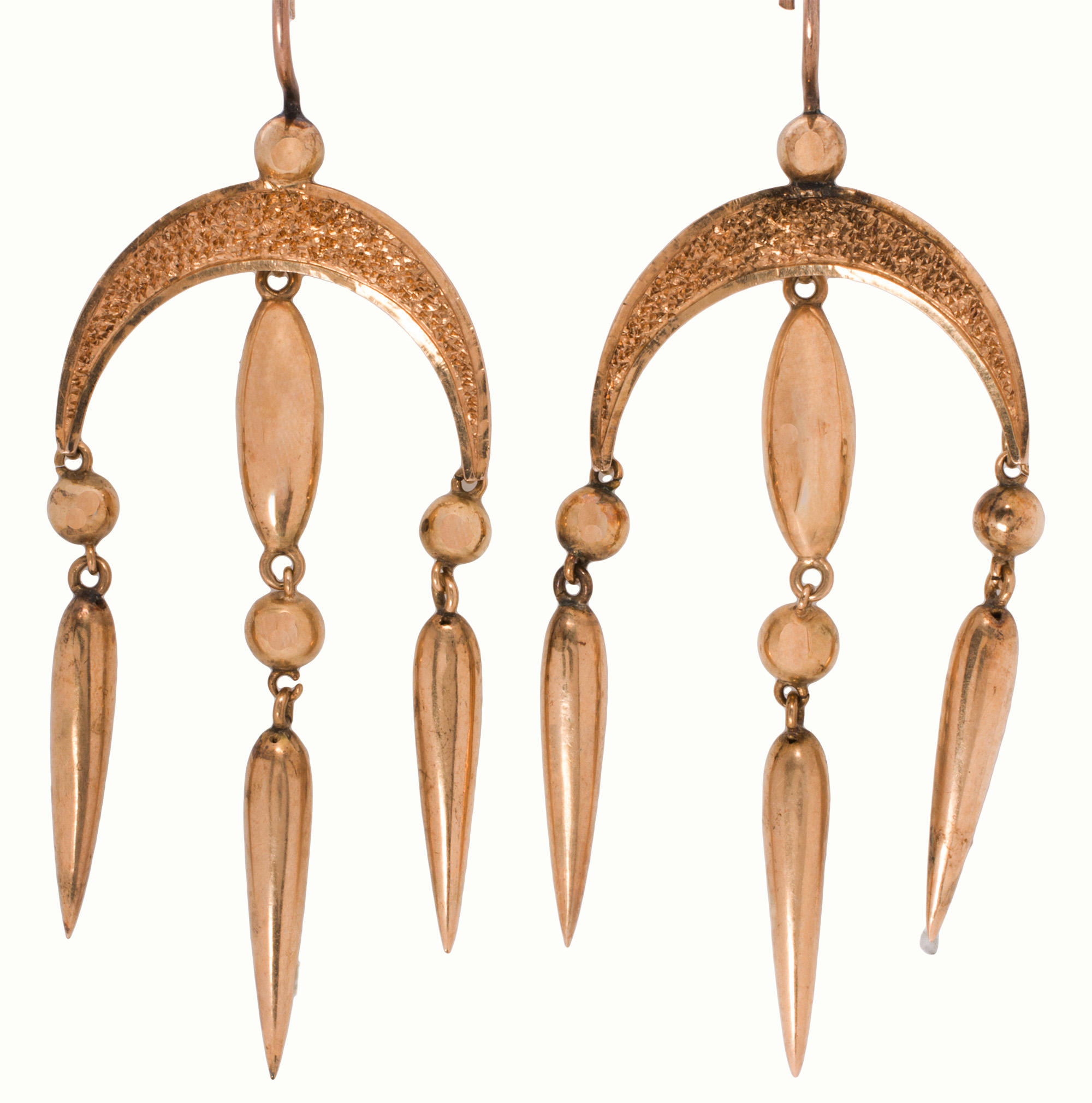 A pair of antique 14k gold earrings. Estimate: $350–$550