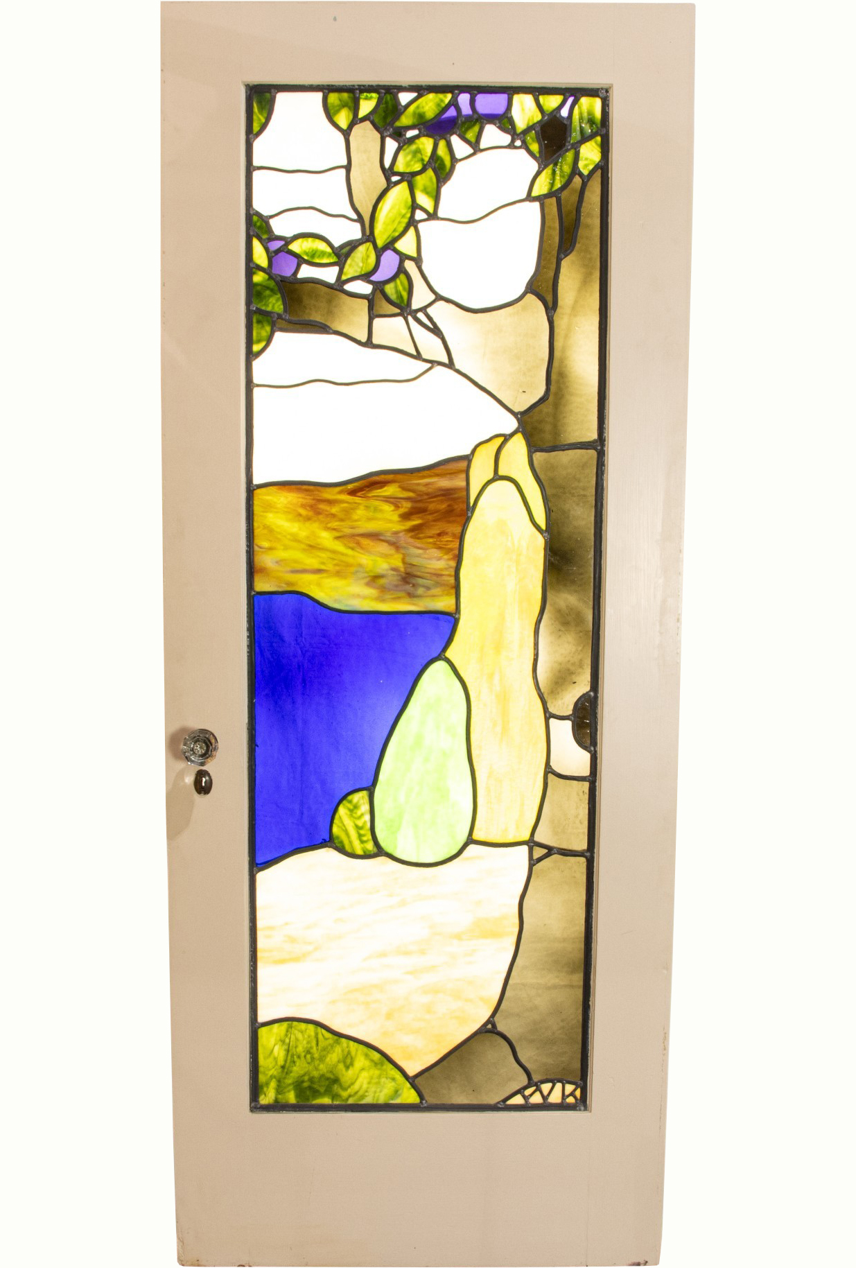 An Arts and Crafts Wilder Bentley leaded glass door, original to the Frederickson House, Berkeley, CA. Estimate: $2,000–$4,000