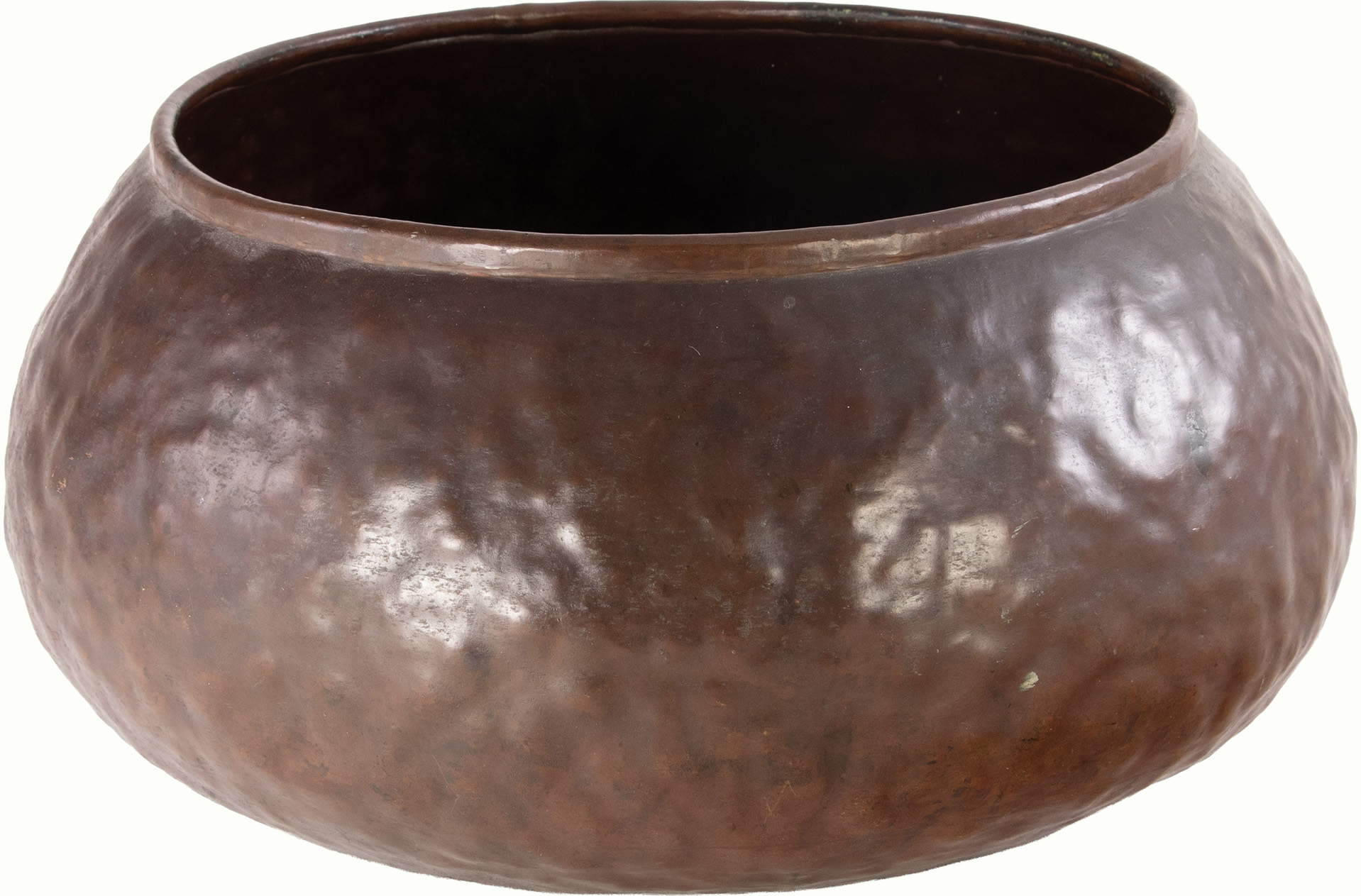 A Dirk van Erp and Elizabeth D&rsquo;Arcy Gaw hammered copper warty bowl. Estimate: $1,500–$2,500