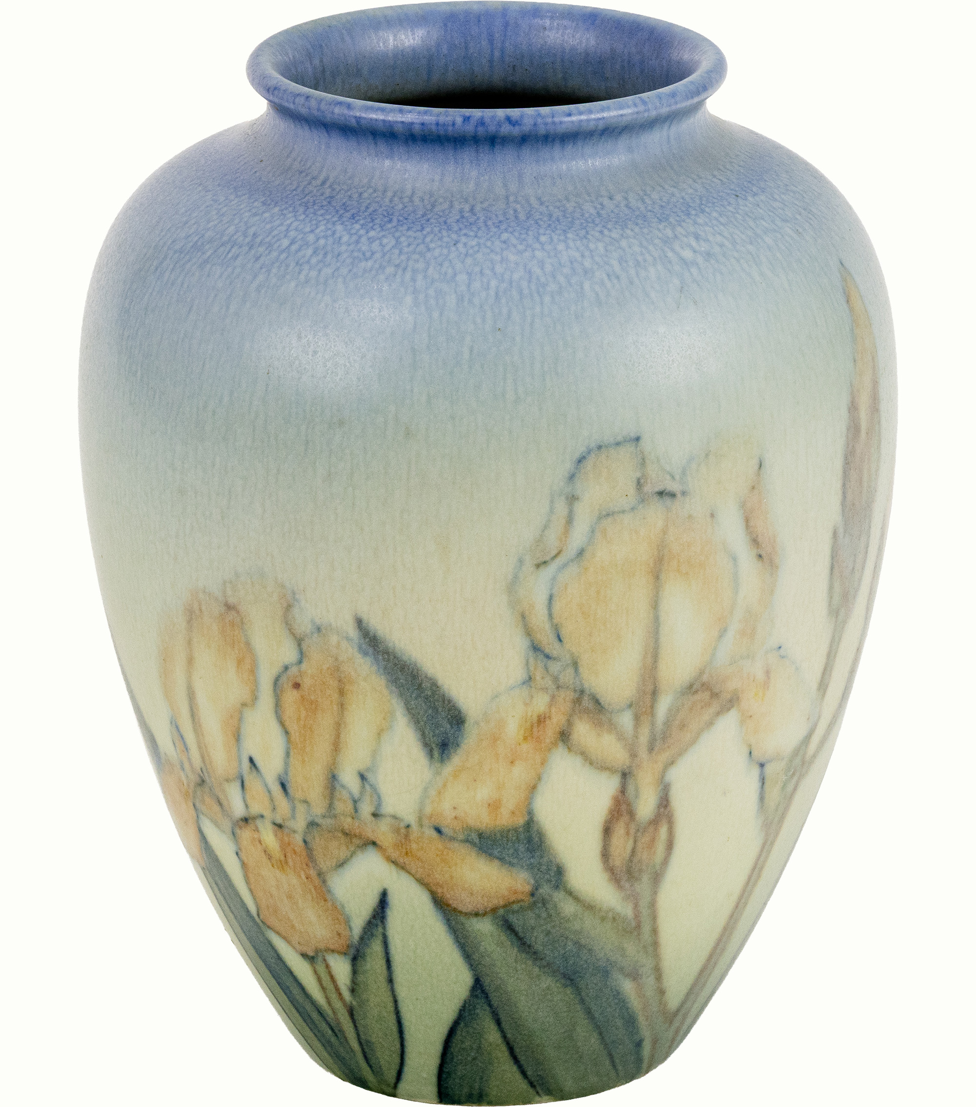 A rare Rookwood Kataro Shirayamadani iris-decorated vase. Estimate: $2,000–$3,000