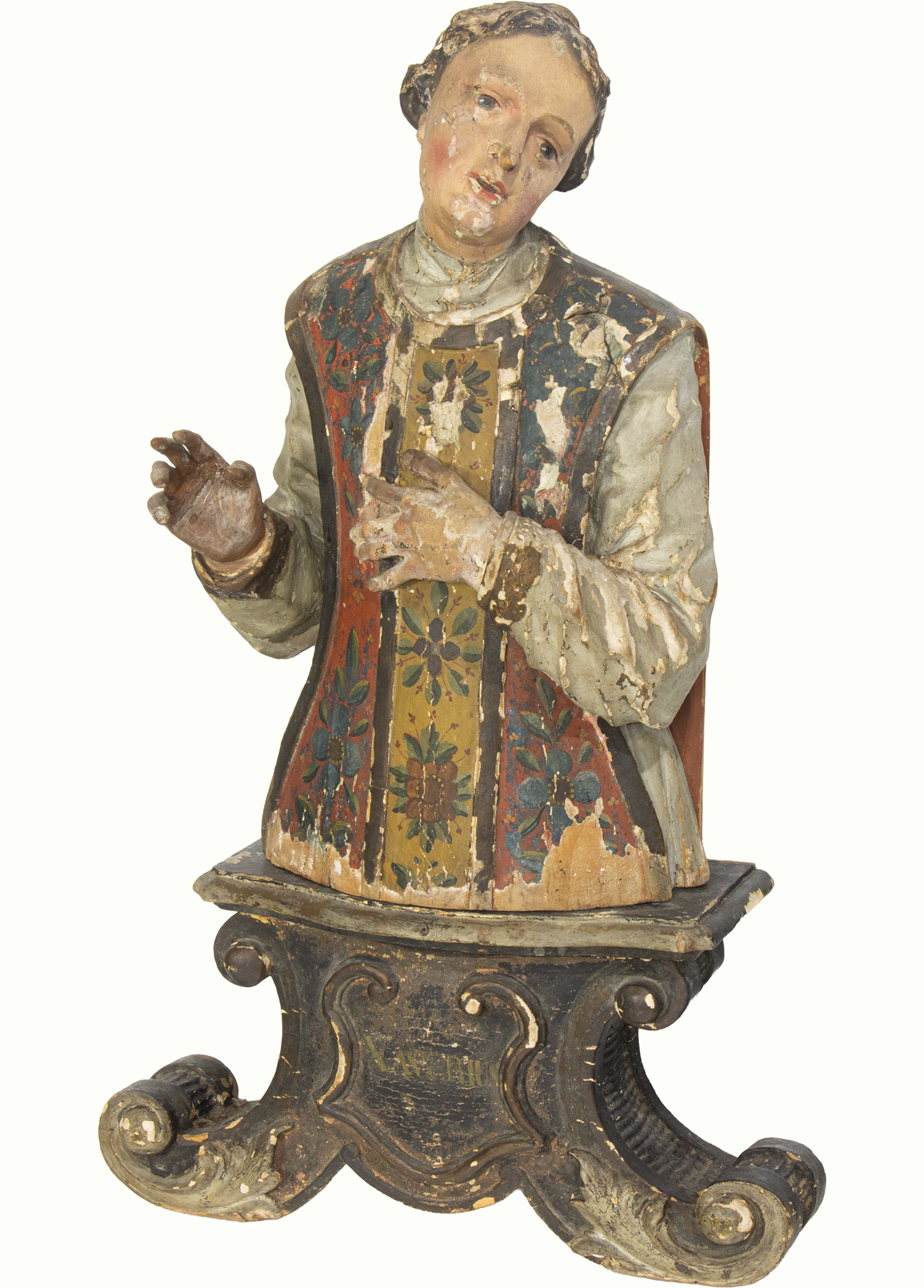 A Baroque polychrome figure of St. Francis Xavier. Estimate: $800–$1,200
