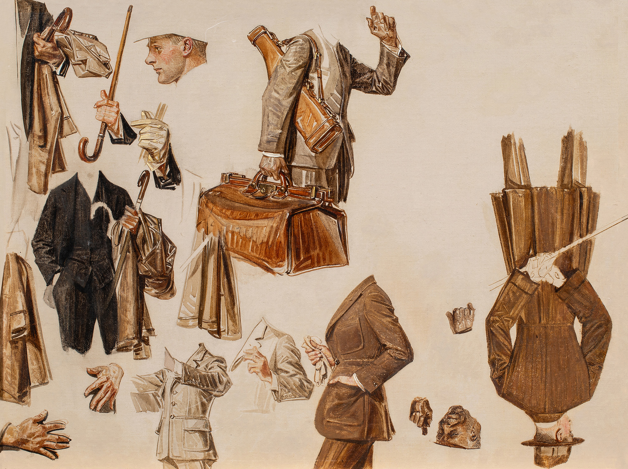 Joseph Christian Leyendecker (American/German, 1874–1951), Kuppenheimer Study, oil on canvas, 19.25″ x 26.25″. Provenance: The Estate of Michael Tilson Thomas; Heritage Auctions, Lot 78199, May 2011 Estimate: $4,000–$6,000