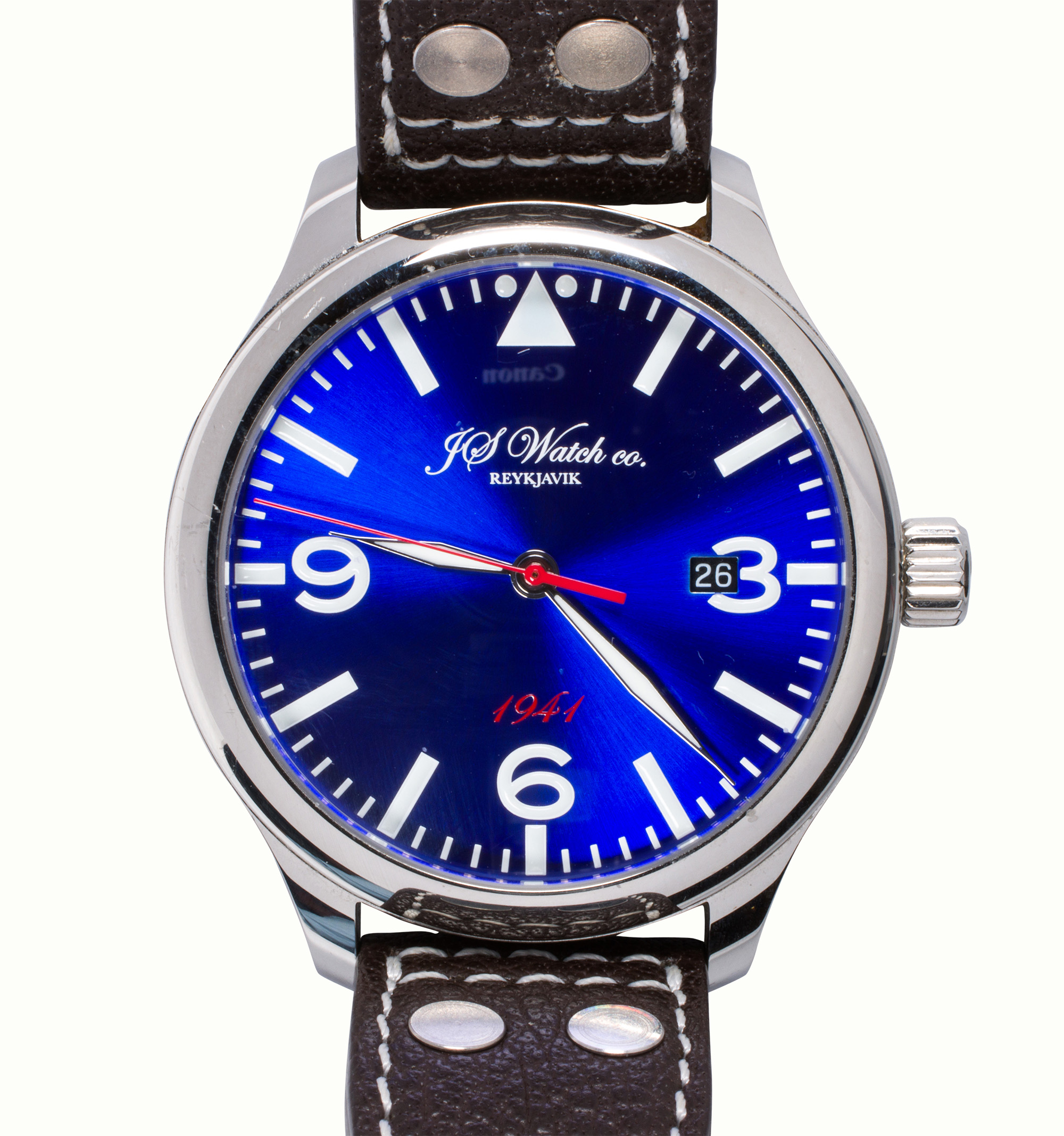 A JS Watch Co. Frisland 1941 stainless steel watch. Estimate: $2,000–$3,000