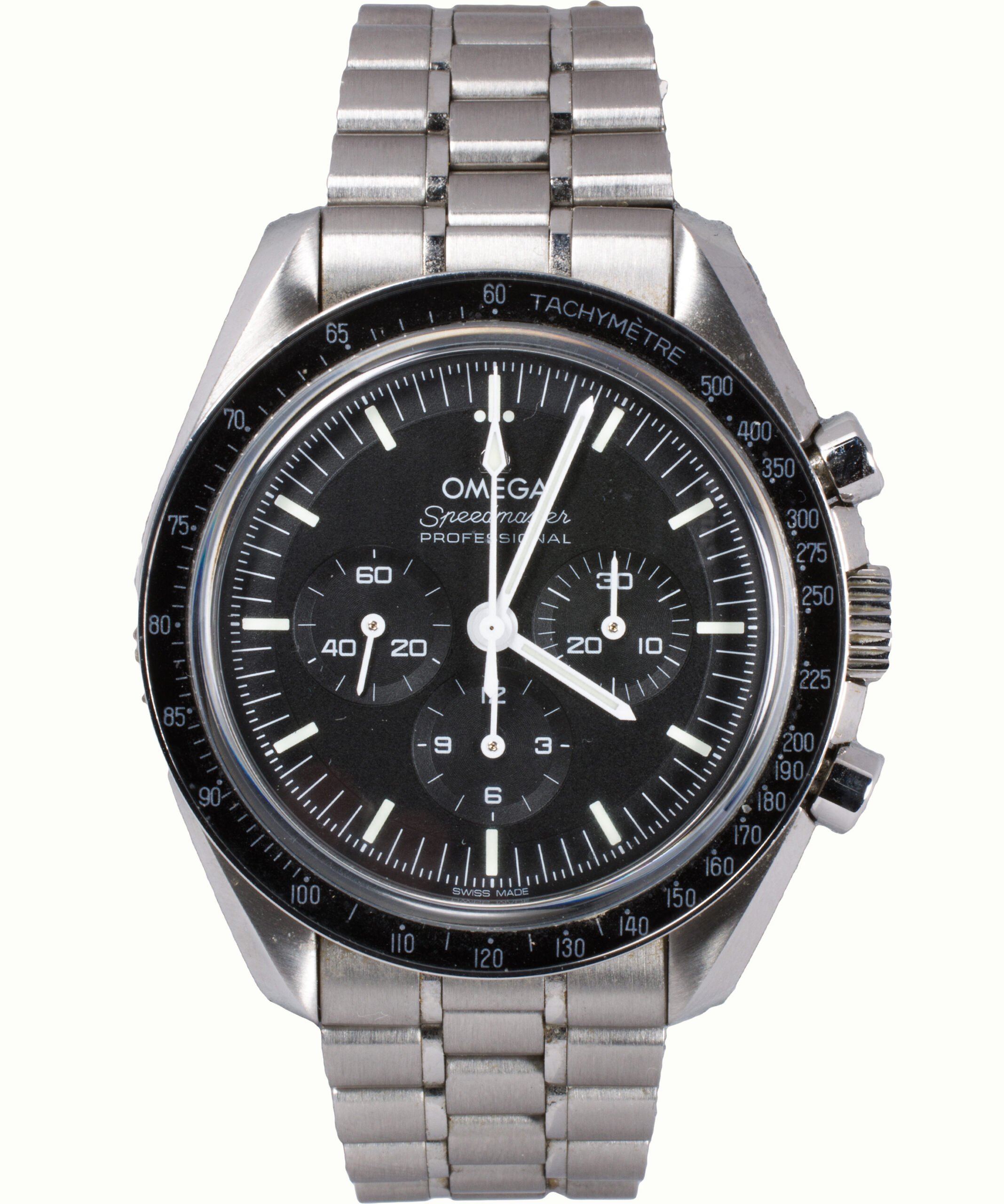 An Omega Speedmaster Moonwatch professional stainless steel watch. Estimate: $6,000–$8,000