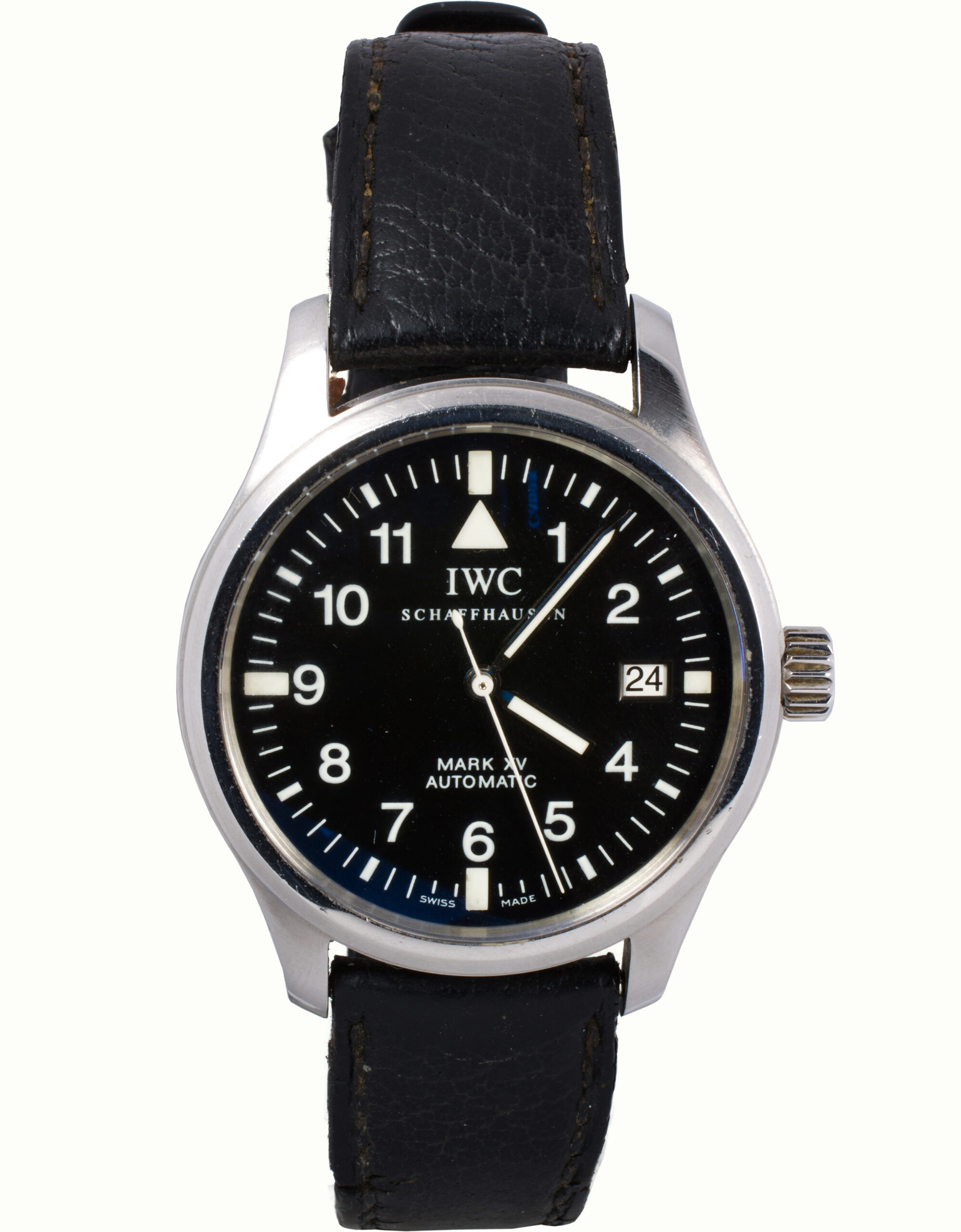 An IWC Schaffhausen Mark XV stainless steel watch. Estimate: $2,500–$3,500
