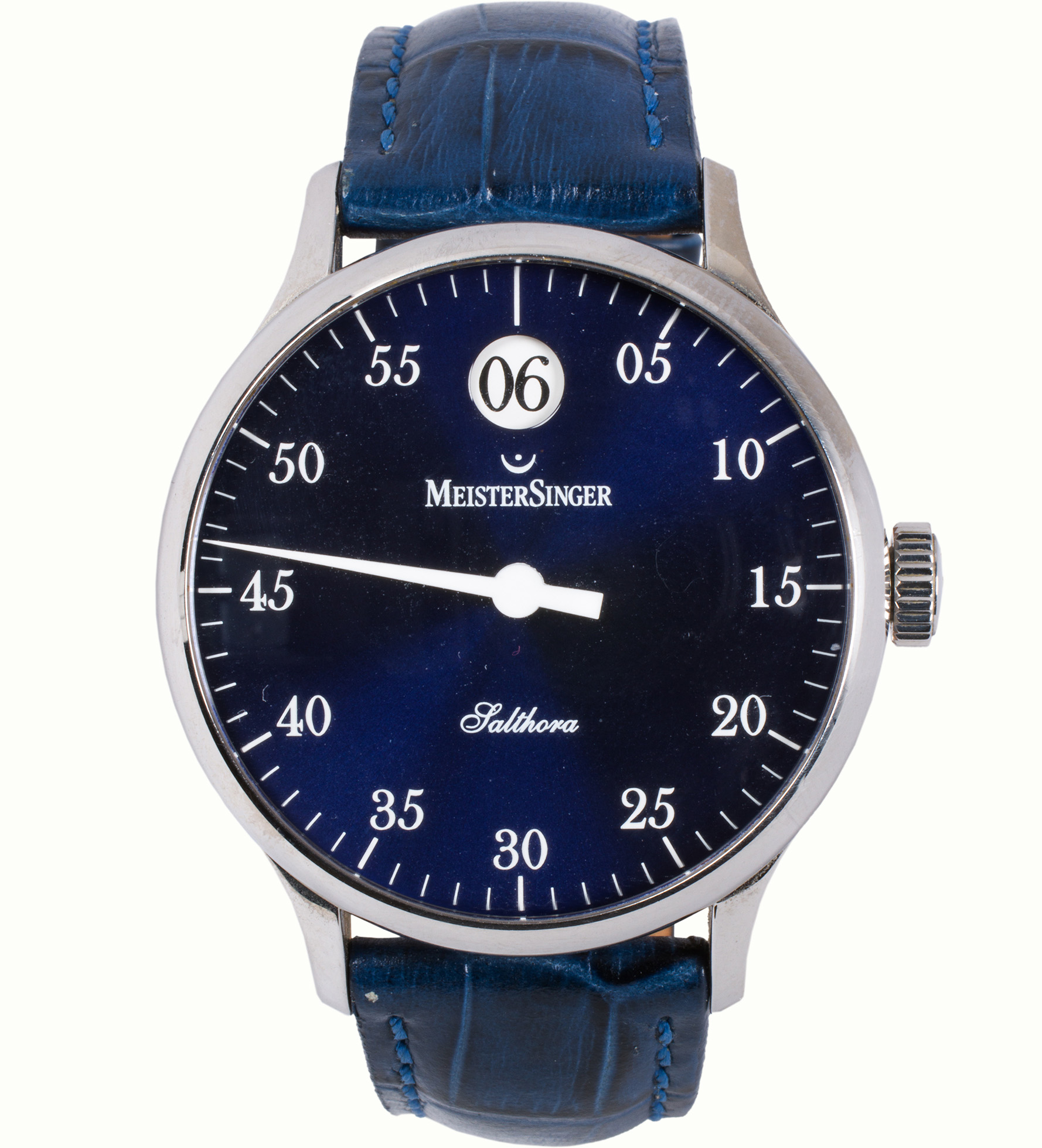 A MeisterSinger Salthora stainless steel watch. Estimate: $800–$1,200