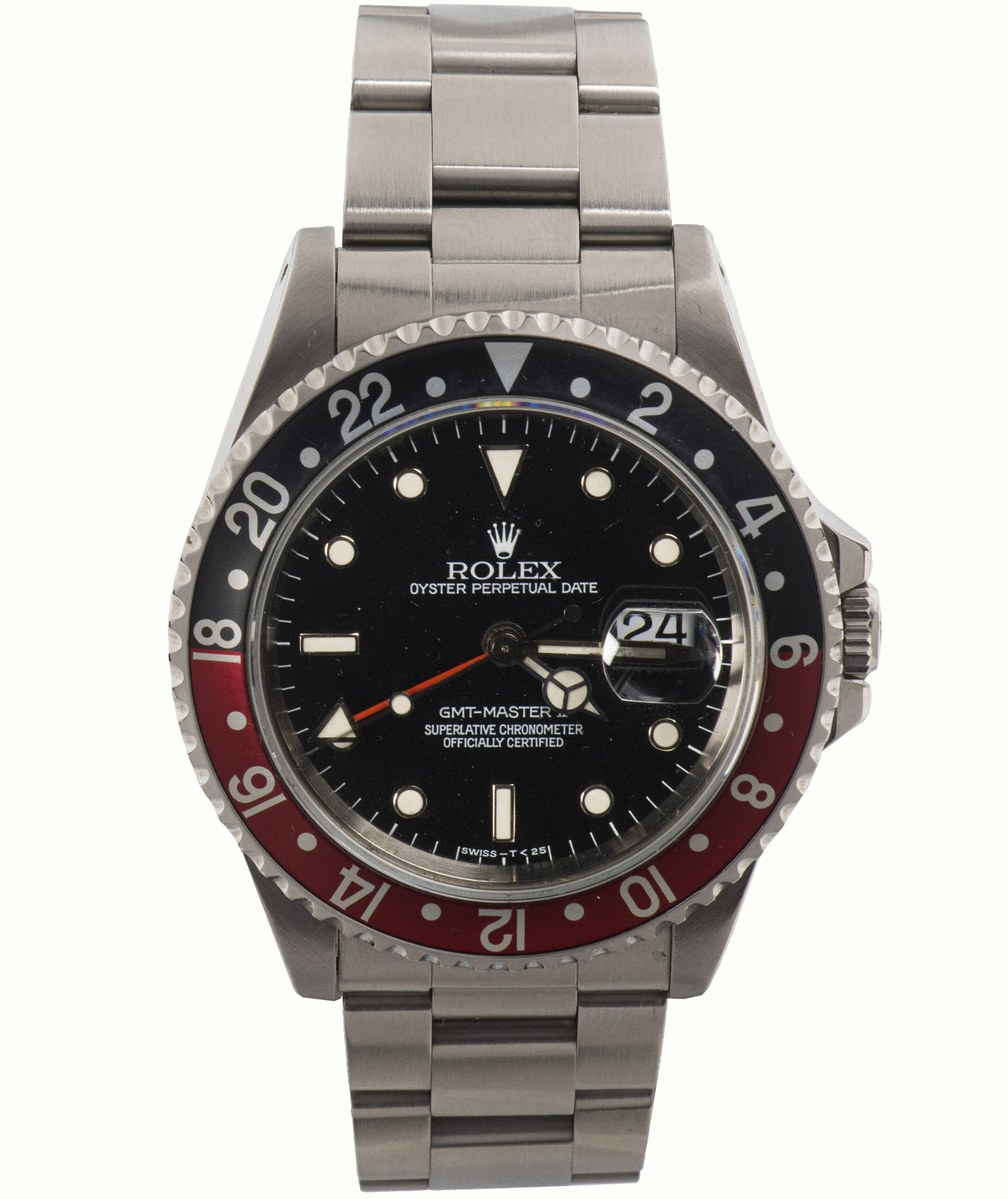 A Rolex GMT Master II Coke dial stainless steel watch. Estimate: $10,000–$15,000